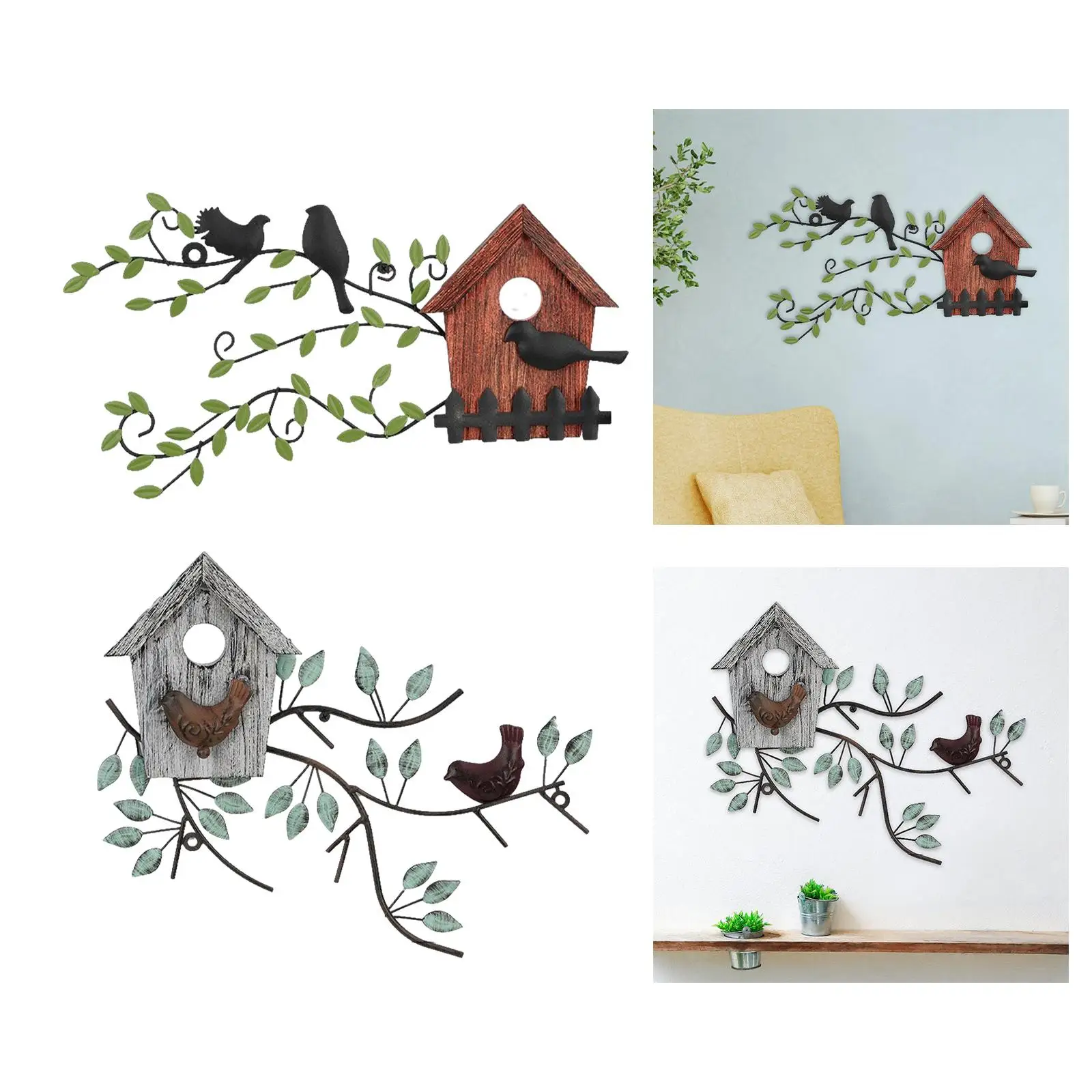 Birds Wall Decor Birdhouse Wall Art Decoration Sculpture Farmhouse Ornament Hanging for Outdoor Living Room Home Bedroom Garden