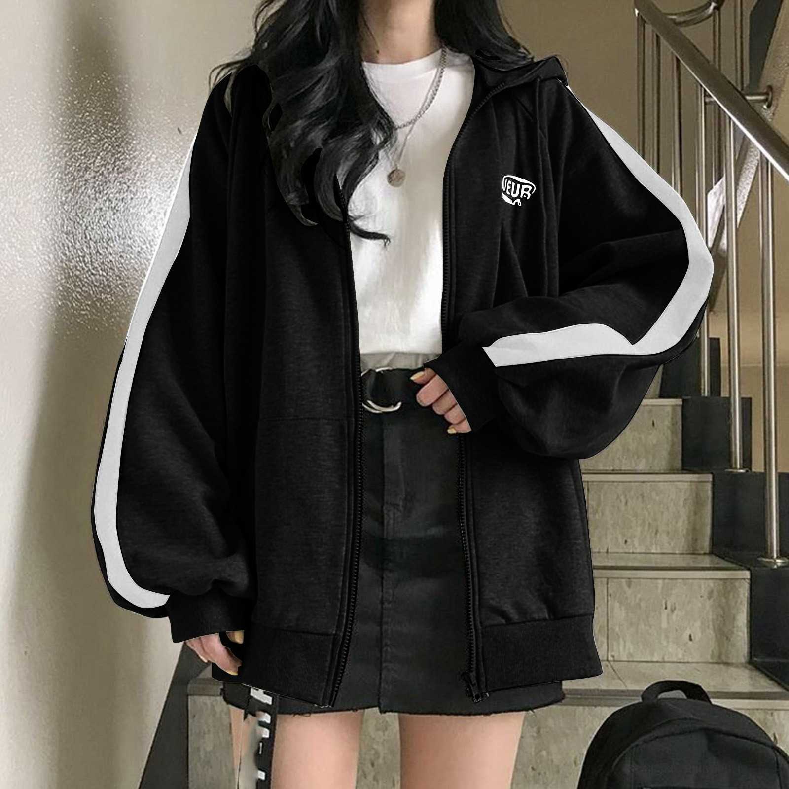 Harajuku sweatshirts femininas versão coreana oversized sólido