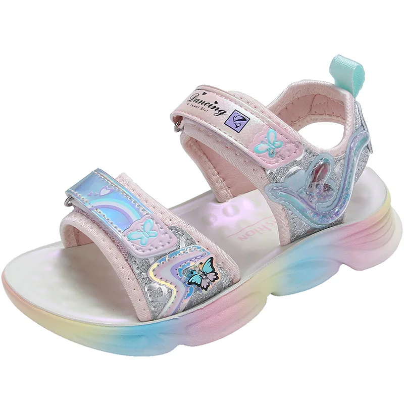 Girls Sandals Children Cartoon Butterfly Hook&loop Sports Student Fashion Rainbow Soft Sole 2022 Summer New Casual Beach Shoes child shoes girl