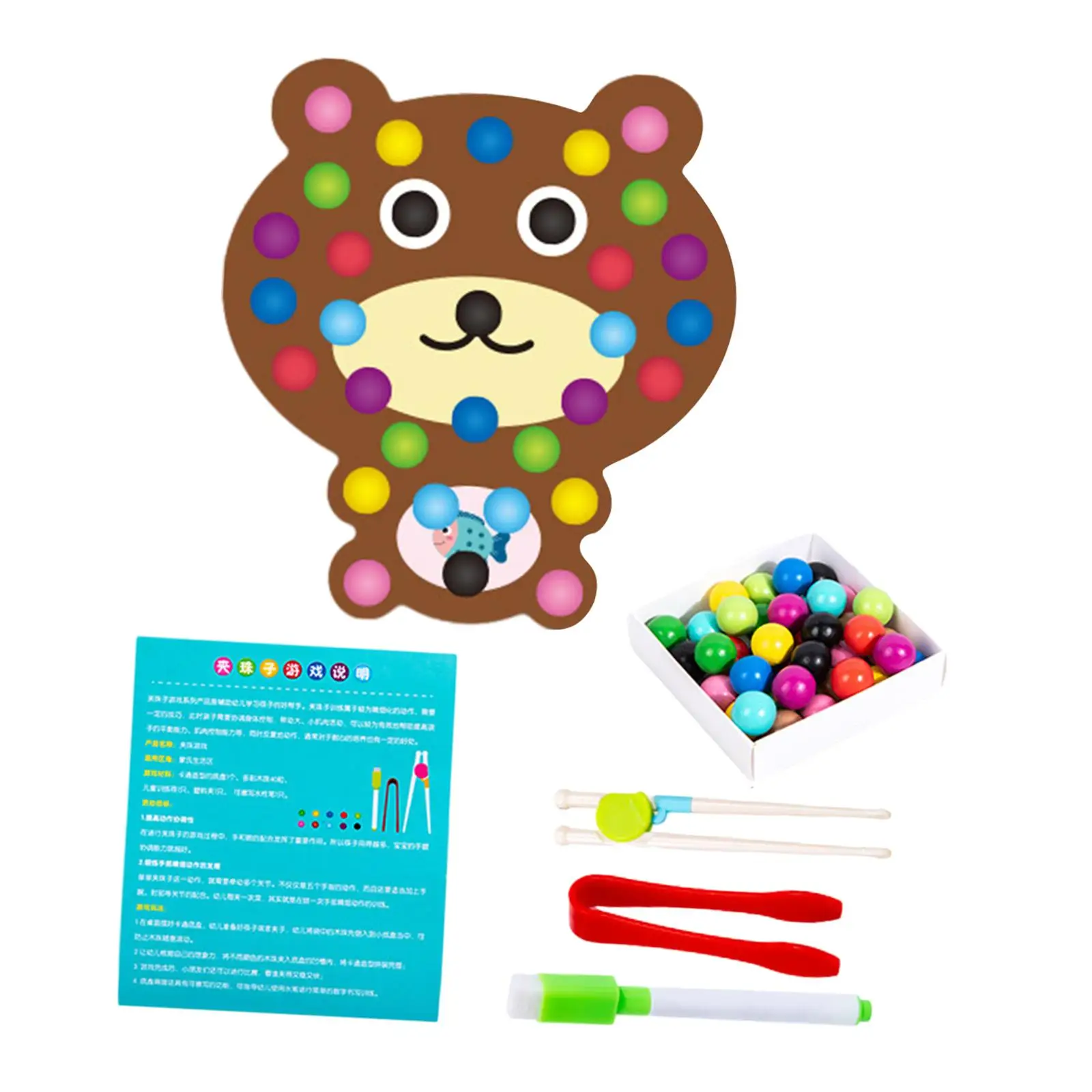 Rainbow Clip Bead Puzzle Fine Motor Skill Preschool Learning with Chopsticks Clip Early Education Montessori Toys for Toddlers