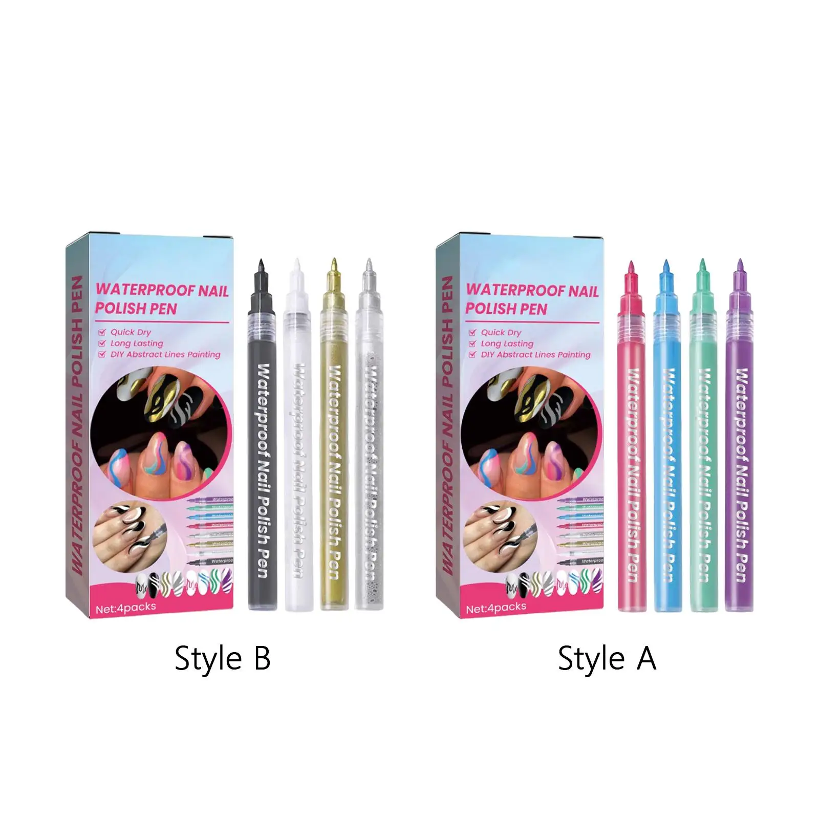 4x Waterproof Nail Polish Pen Nail Art Supplies Home Salon Use Drawing Painting Liner Nail Point Graffiti Dotting Pen