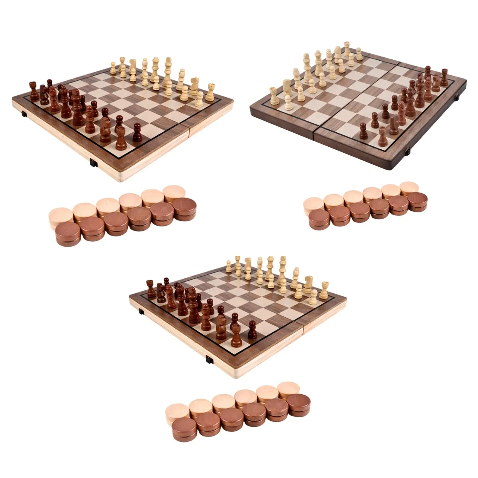 Folding Wooden Chess Set Developmental Handmade Wood Interior Felted Game Board for Spare Time Travel On The Long Train Adults