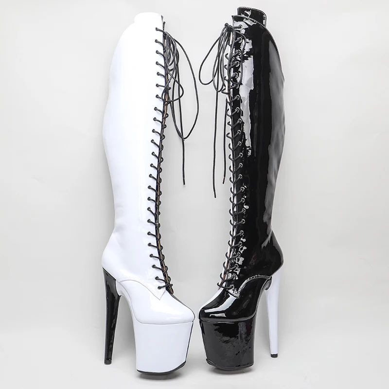 Leecabe 20CM/8inches Two color patent upper fashion lady High Heel platform Pole Dance boots