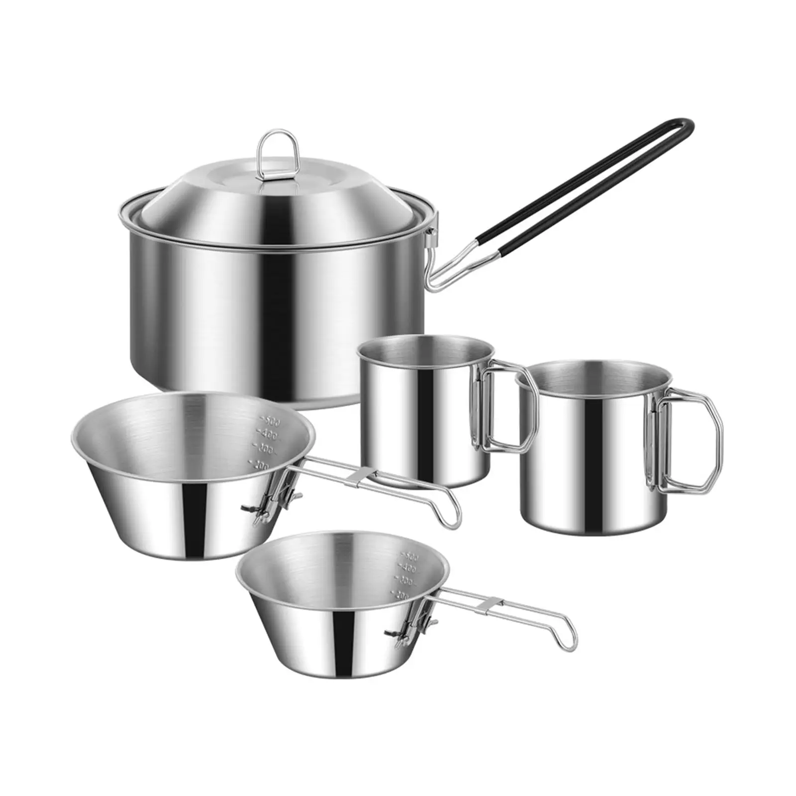 Stainless Steel Cooking Pot Camping Tableware Cookware Foldable Equipment for BBQ