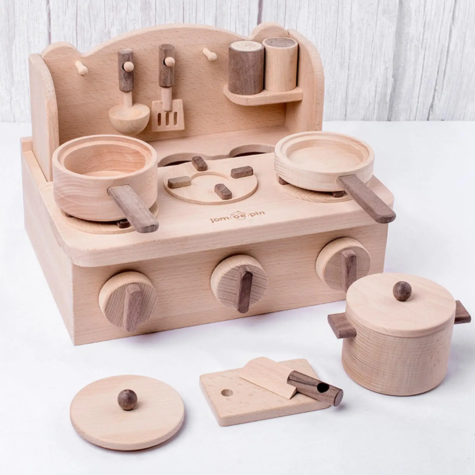 Wood Pretend Kitchen Playset Mini Kitchen Realistic Setup Cookware Accessories Gift Kitchen Play Toy Set for Toddlers Girls Boys