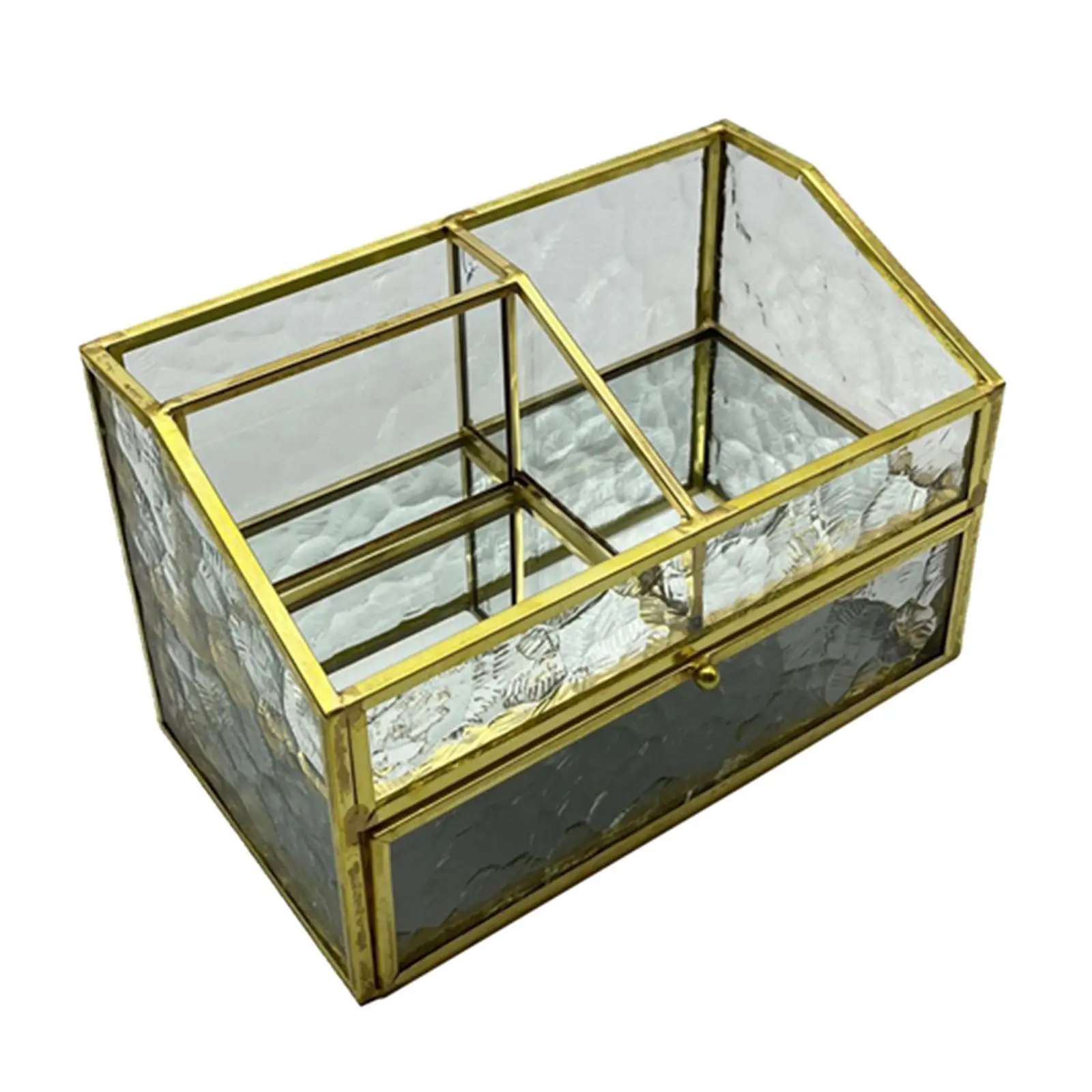 Vintage Glass Jewelry Organizer Box Aureate Double Laye Table Makeup Organiser Storage Rack Decorative Box Glass for Dresser