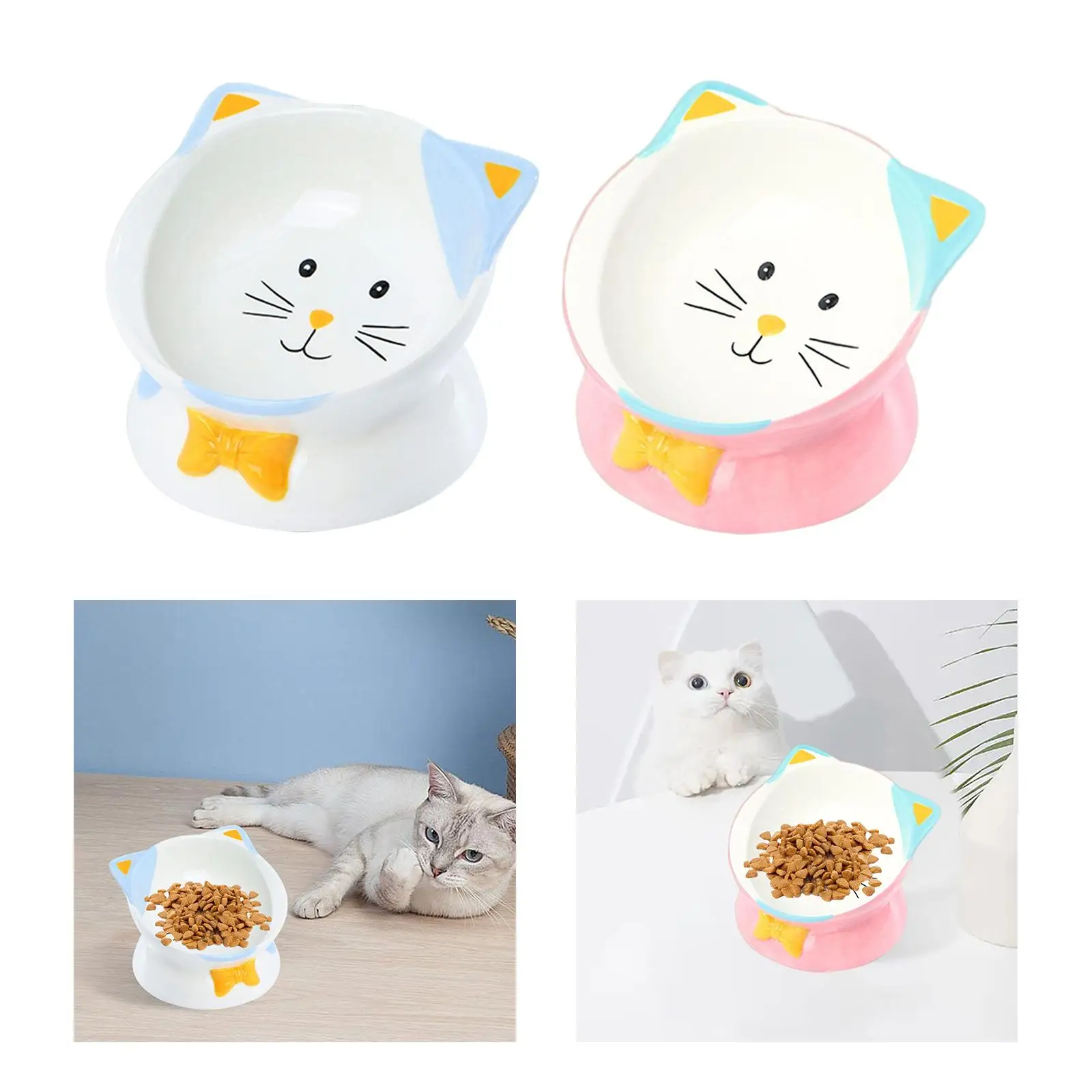 Elevated Cat Food Bowl Food Container Feeding Bowl Water Dispenser Drinking Ceramic Raised Tilted Pet Feeder for Puppy Supplies