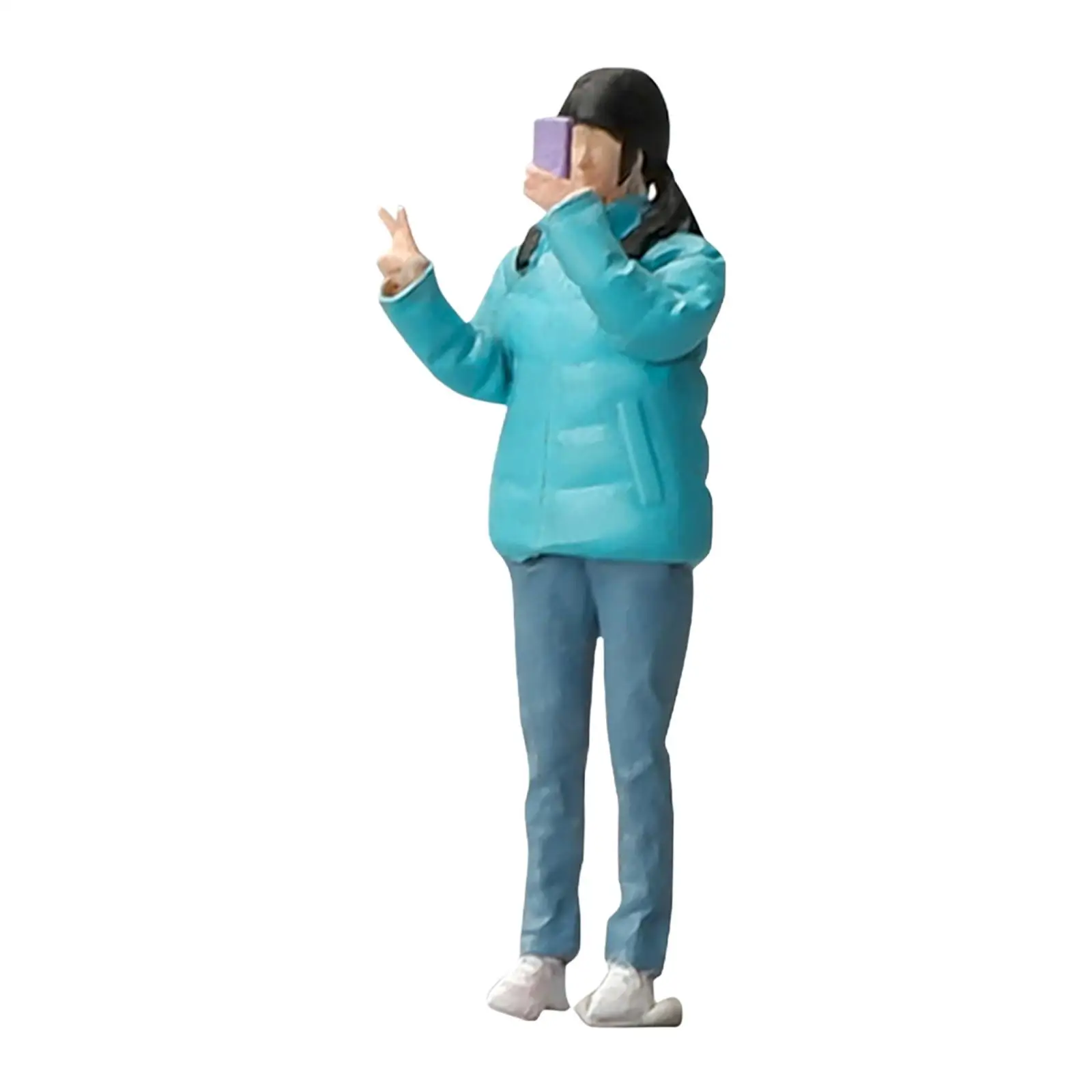 1/64 Scale People Figures DIY Crafts Down Jacket Girl Train Park Street People Figures Resin for Dollhouse Scenery Landscape