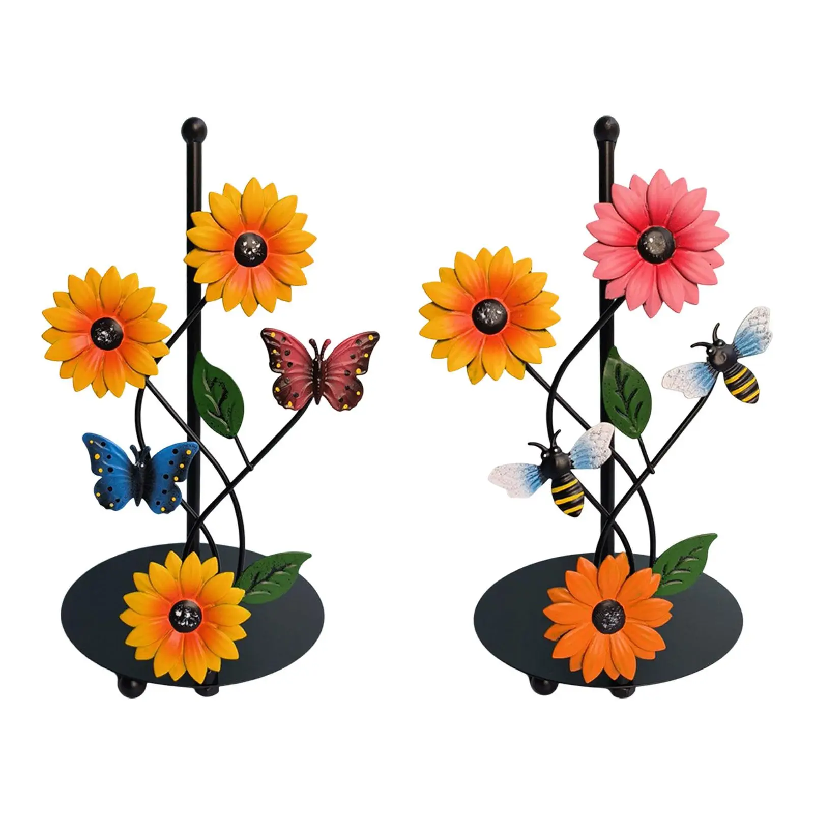 Sunflowers Kitchen Paper Towel Holder Standing , Wrought Iron Large Towel Stand Vertical Tissue Holder Rack for Kitchen Decor