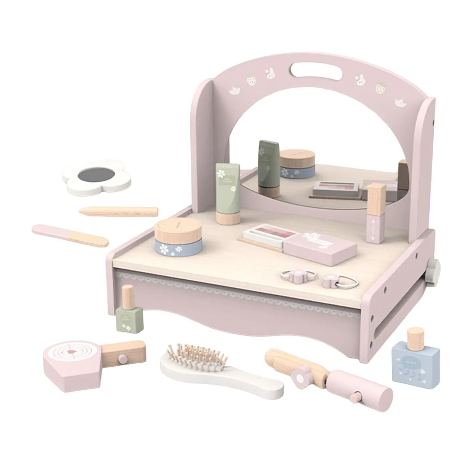 Wood Kids Makeup Sets Cosmetic Set Kids Vanity Table Role Play Learning