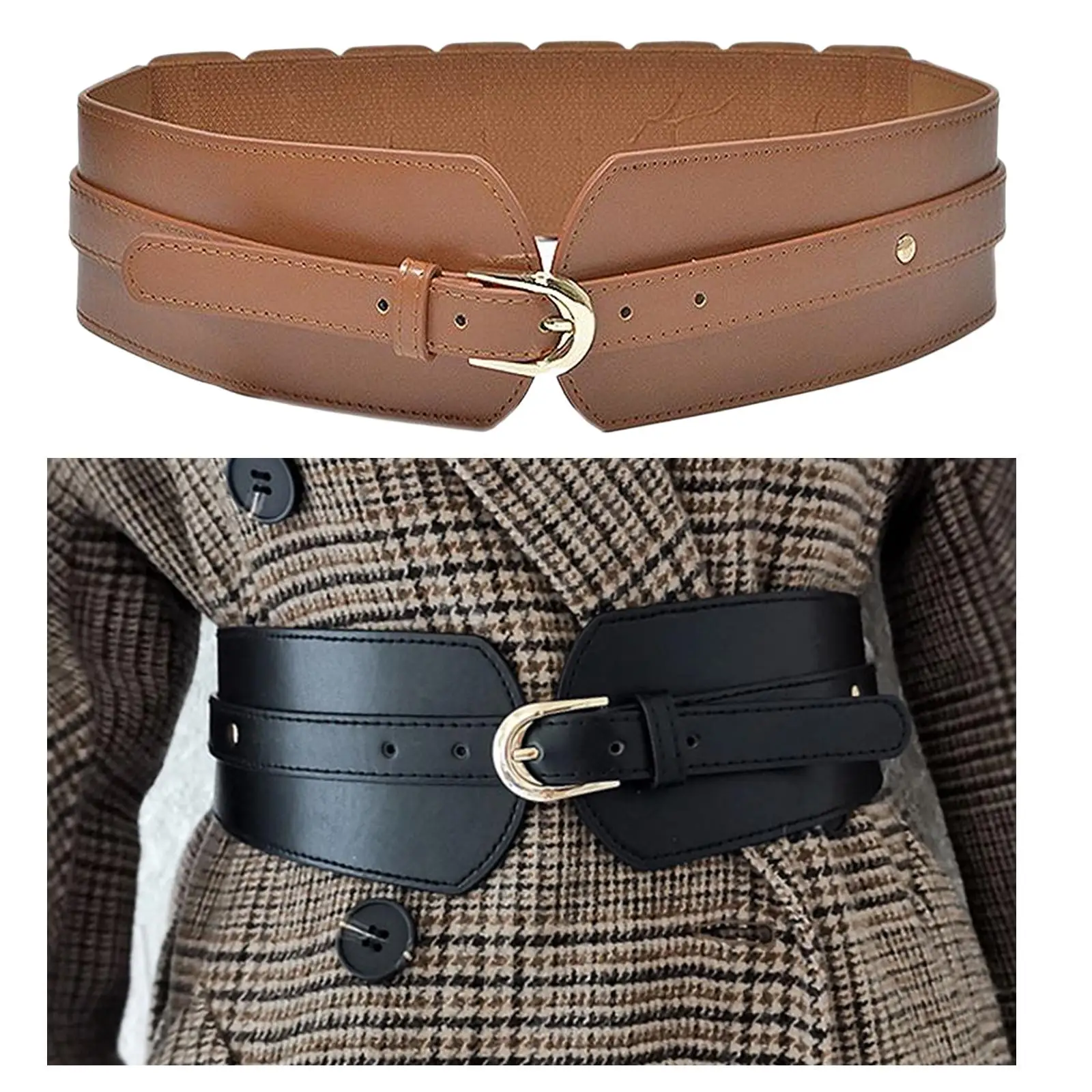 Women PU Leather Wide Waist Belt Obi Style Corset Waistband