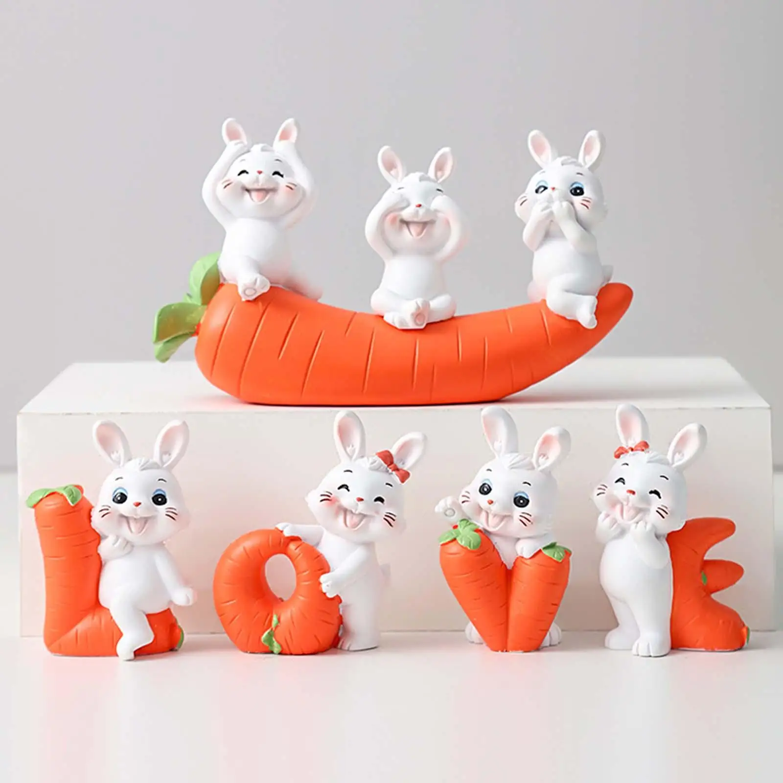 Carrot Bunny Figurines Animal Figures Rabbit Statue for Shelf Car Dashboard