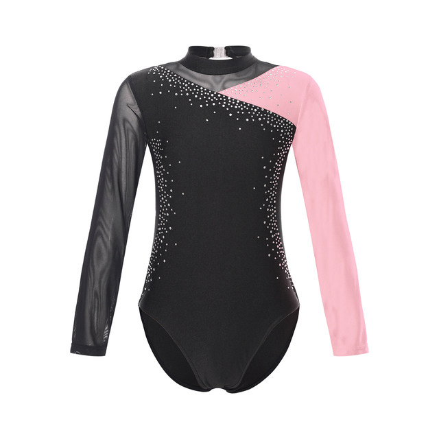 Mujer brillante metalizadoballet Dance Maillot Adultos Body de gimnasia  Manga larga Patchwork Acrobacias Mono de patinaje artístico