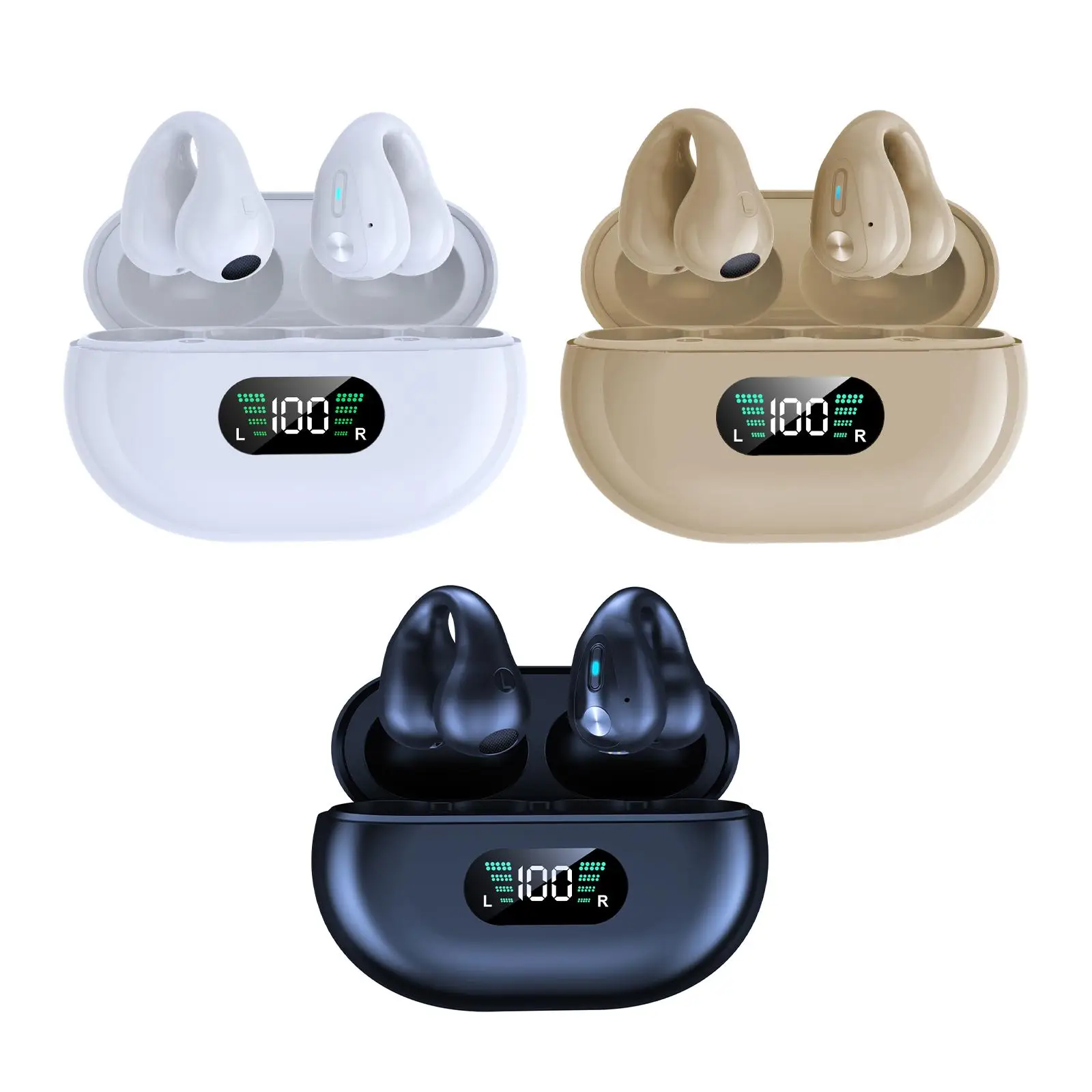 Auto Pairing Ear Clip Headphones Noise Cancelling Headsets for Running Yoga Sports Gym