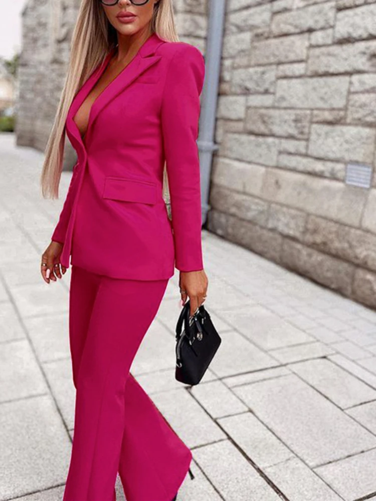 tweed two piece set Spring New Fashion Suit Women's Professional Coat Solid Color Casual Pants Two-piece Suit Colorful Blazer Jacket for Women dressy pant suits