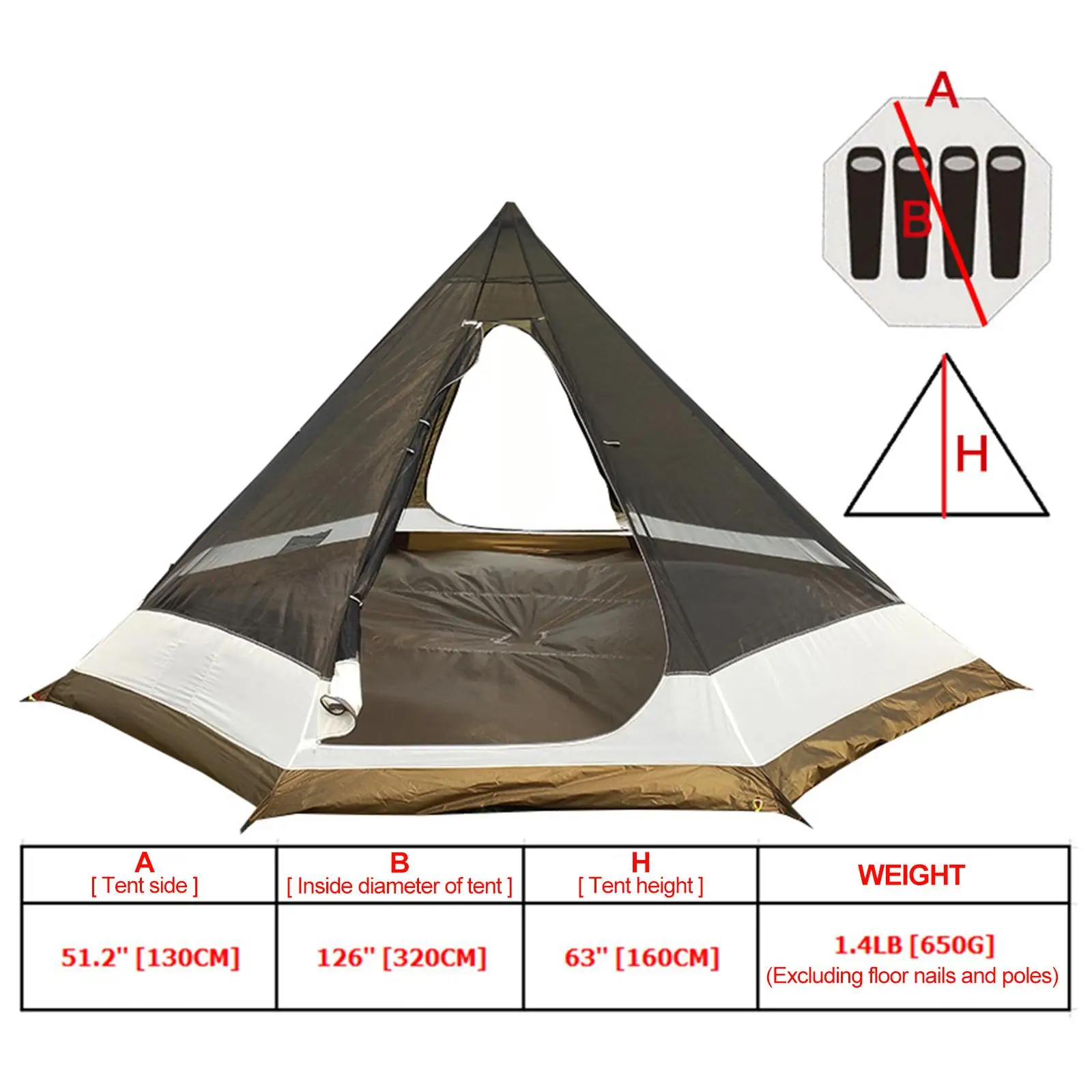 Trekking Tent for Backpacking, Pyramid Hot Tent, Ultralight Tent, Hiking Tent, Lightweight Camping Tent