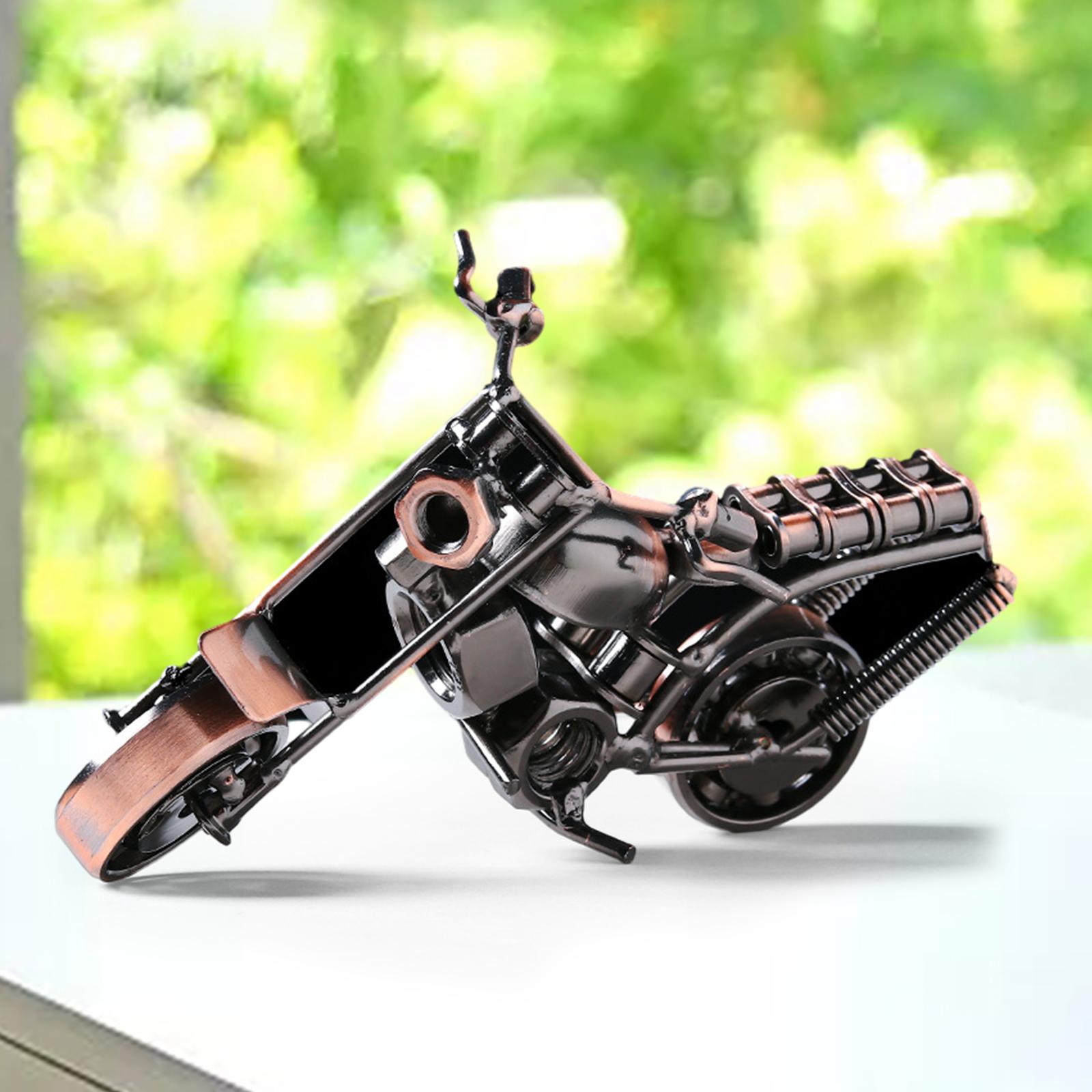 Metal Motorcycle Model Motorcycle Sculpture Vintage Style Motorcycle Figurine Ornament for Bookshelf Desk Office Men Adults