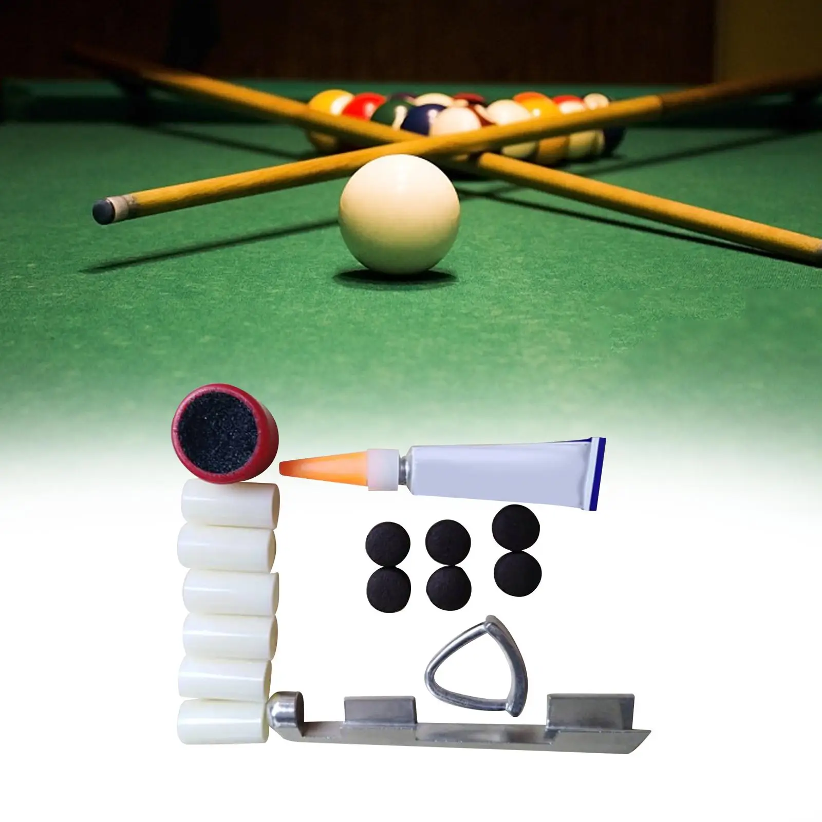 Snooker Cue Repairs Kit Cue Ferrules Accessories Aluminum Alloy Cue Clamp Cue Top Sander Cue Tip Scuffer Pool Cue Repair Tip Kit