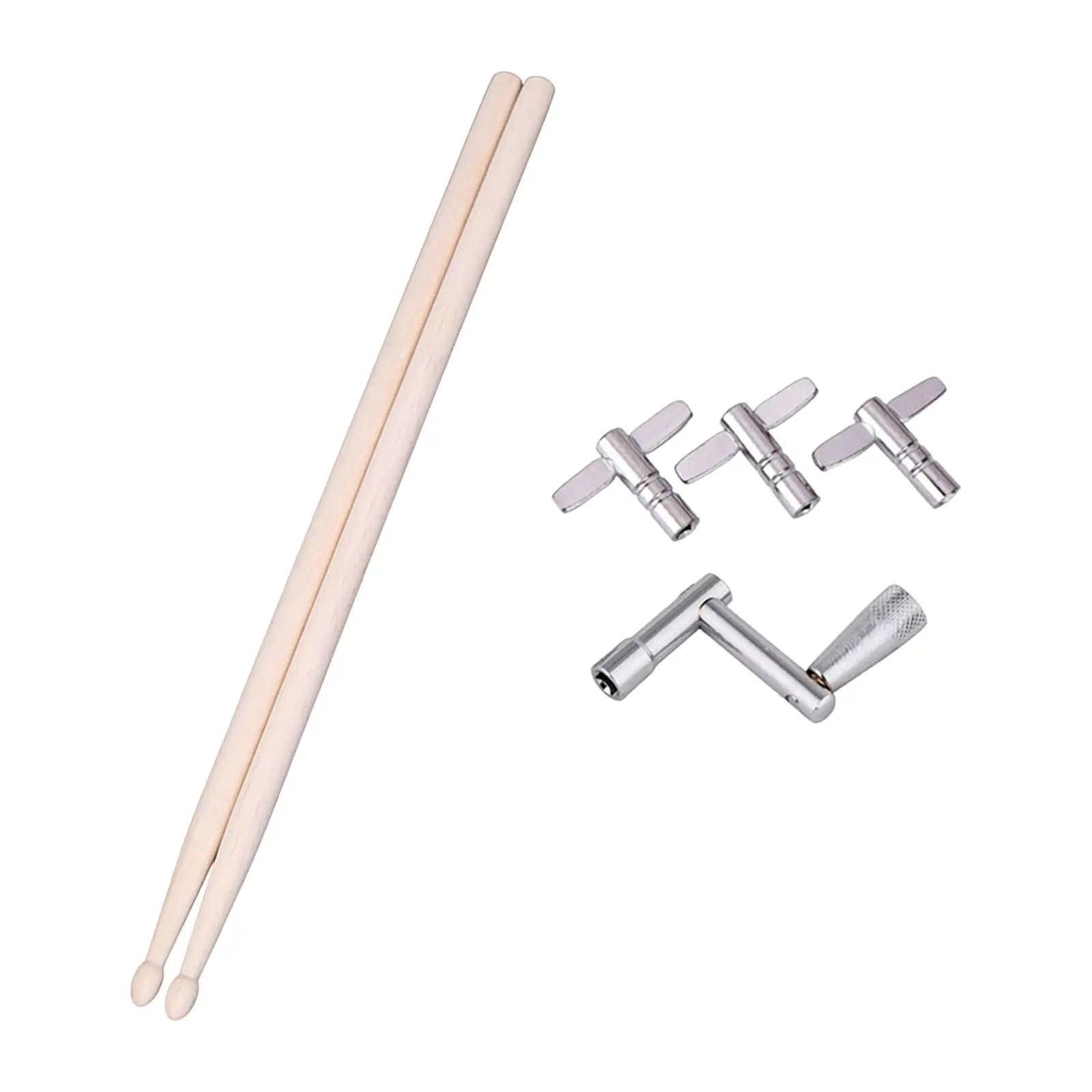 Wood Drumsticks Pair and Drum Tuning Keys Cymbal Mallets for Snare Drum Accessory