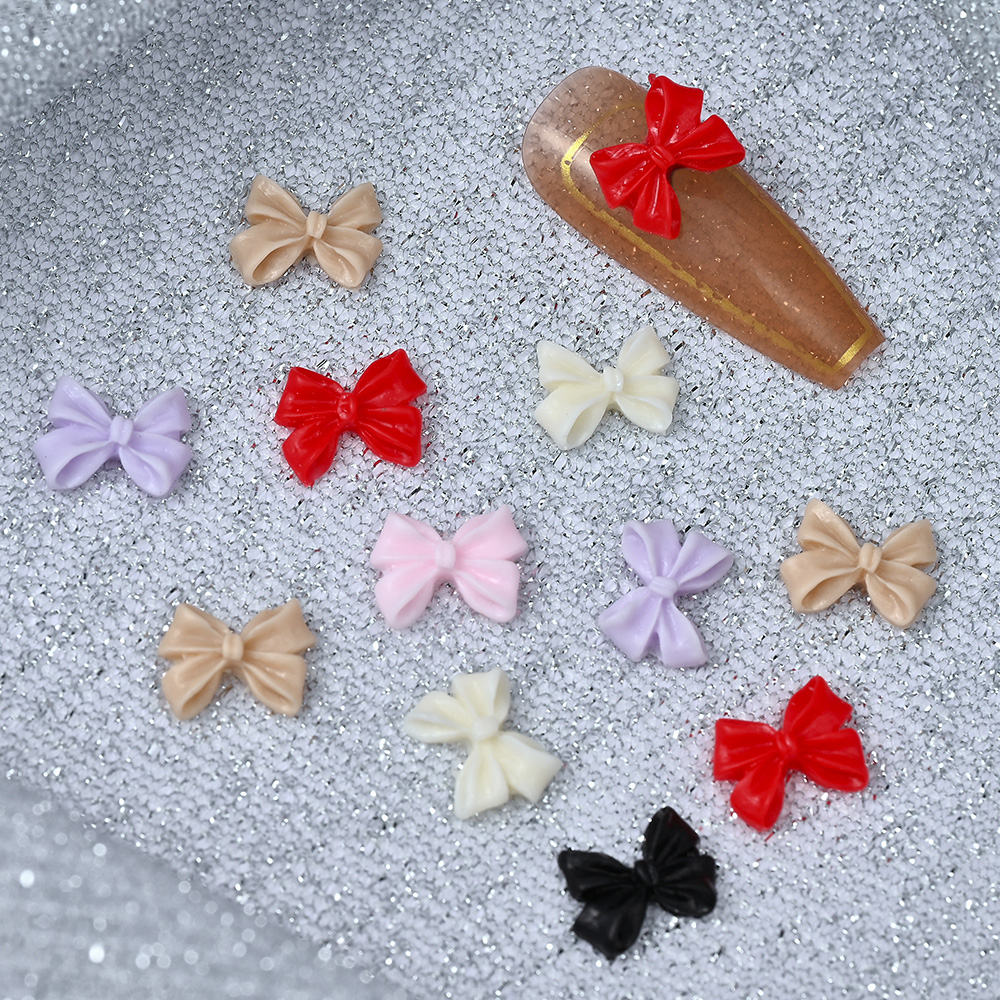 Best of 100Pcs Pink White Ribbon Bow Nail Charms 3D Resin Cream Color Bowknot Rhinestone Kawaii Korean Nail Supplies Manicure Design Reviews & Tips - Image 2