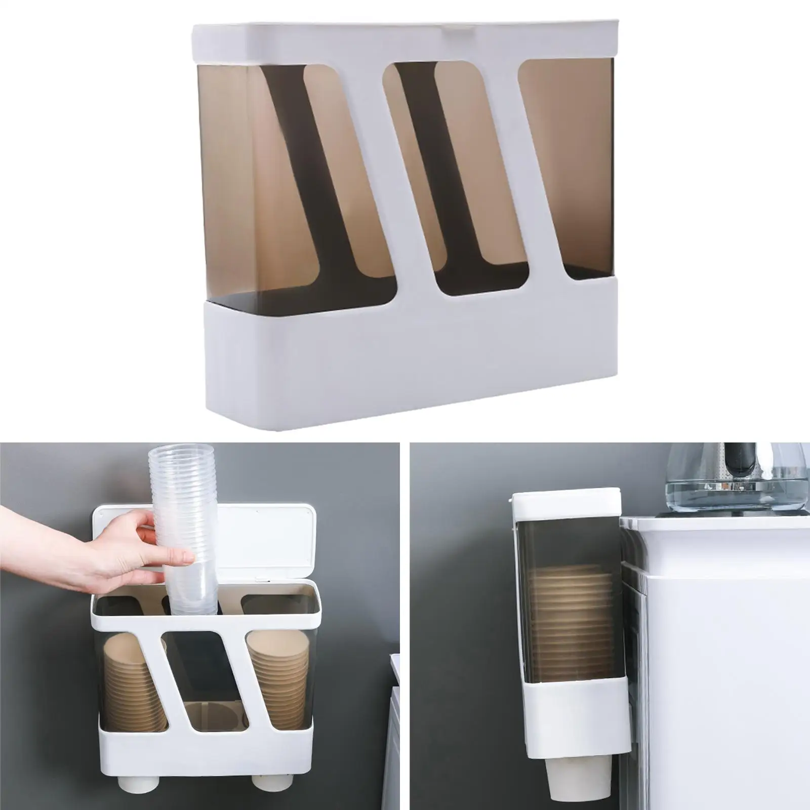 Dustproof Coffee Cup Organizer Countertop Holder 3 Compartments Water Cup Dispenser for Party Cafe Home Restaurant Office
