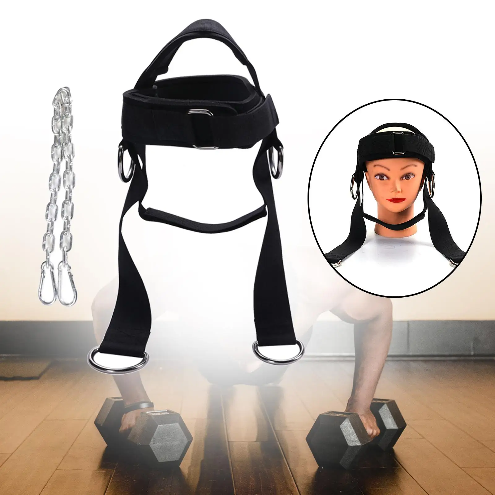 Head Harness Support with Iron Chain and Metal Loop Head Neck Training for
