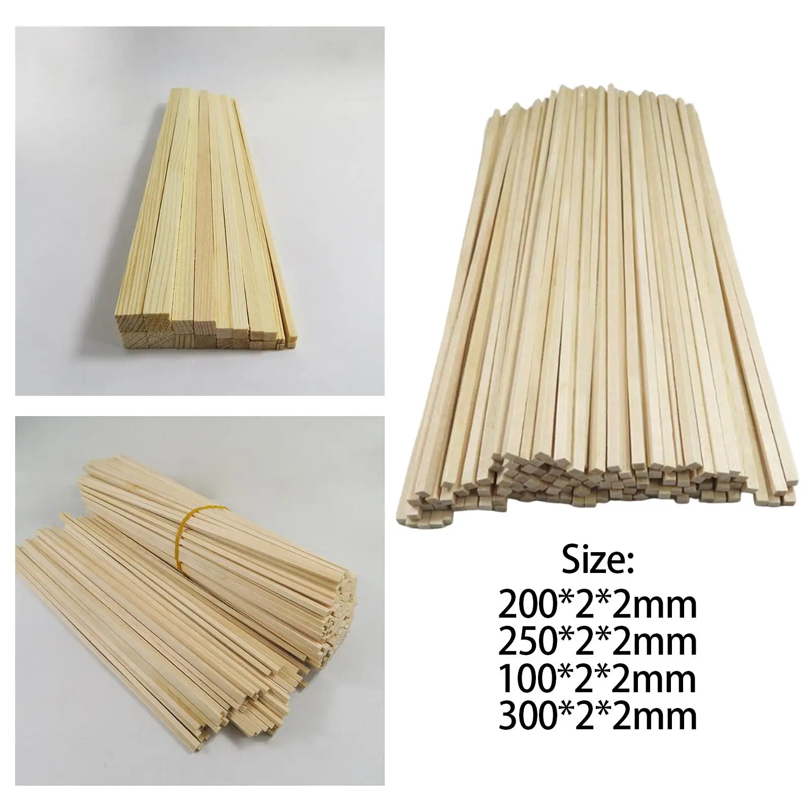 100Pcs Unfinished Wood Sticks Woodcrafts Wooden Square Dowel Rod for Crafts