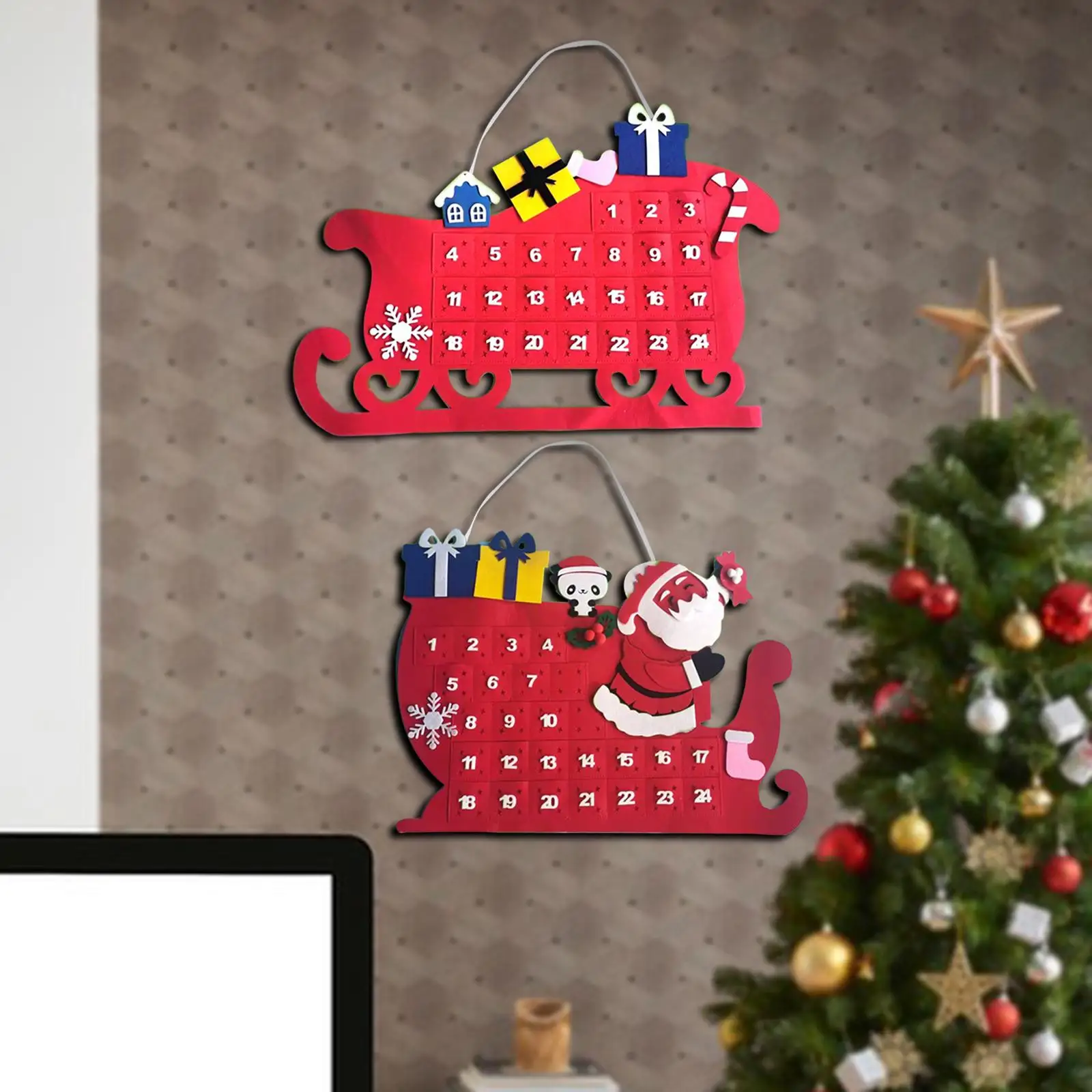 Hanging Calendar Ornament Holiday Decor Felt Reusable 3D Handmade 24 Days for Office Xmas kids Toddlers