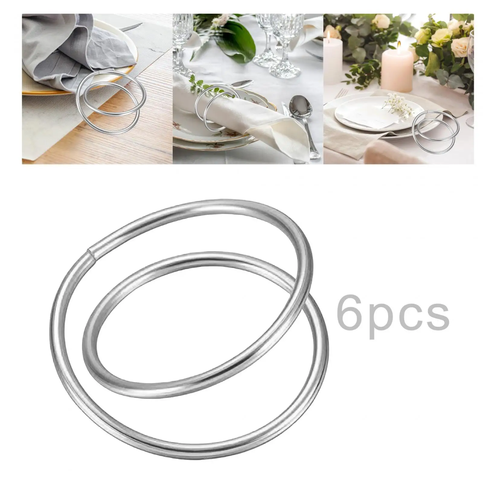 6x Napkin Rings Decoration Dining Table Napkin Buckle Metal Napkin Holder for Party Anniversary Festival Thanksgiving Hotel