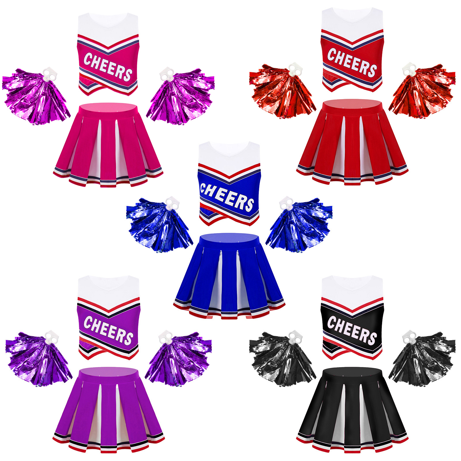 Description Picture 2 of itemKids Cheerleader Costume Sleeveless Cheer Dance Outfit Set for School Girls Cheerleading Uniform Teens Dancewear Teamwear
