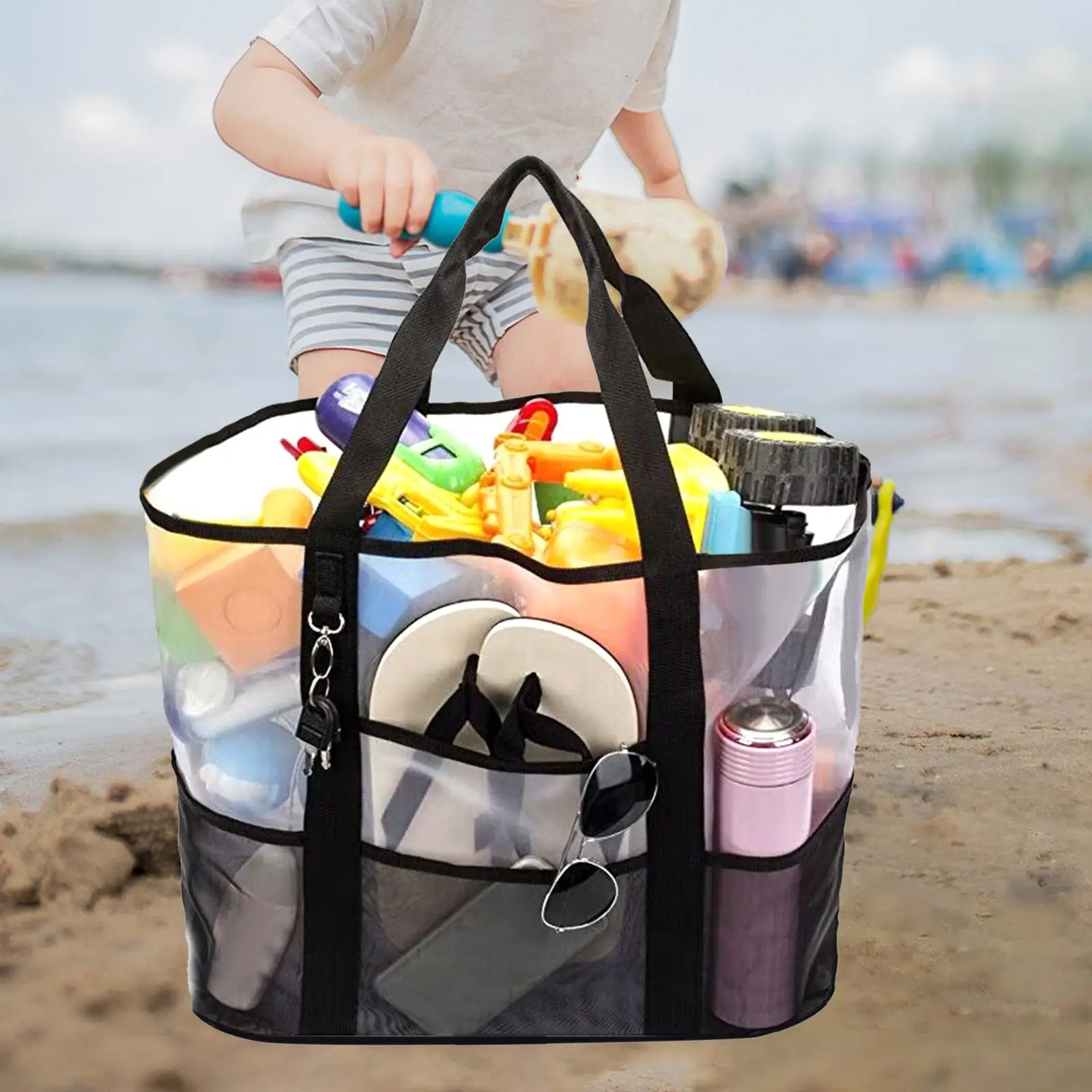 Beach Bag Tote Bag Lightweight Handbag Sand Toy Women Makeup Storage Bag for Shopping Travel Vacation Swimming Pool Outdoor