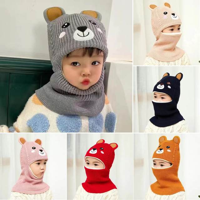 2 à 6 ans - cerf marine - bonnet de protection du cou pour garçon et fille  de 2 à 6 ans, bonnet en tricot avec des animaux de dessin animé,  coupe-vent, hiver, pour enfants