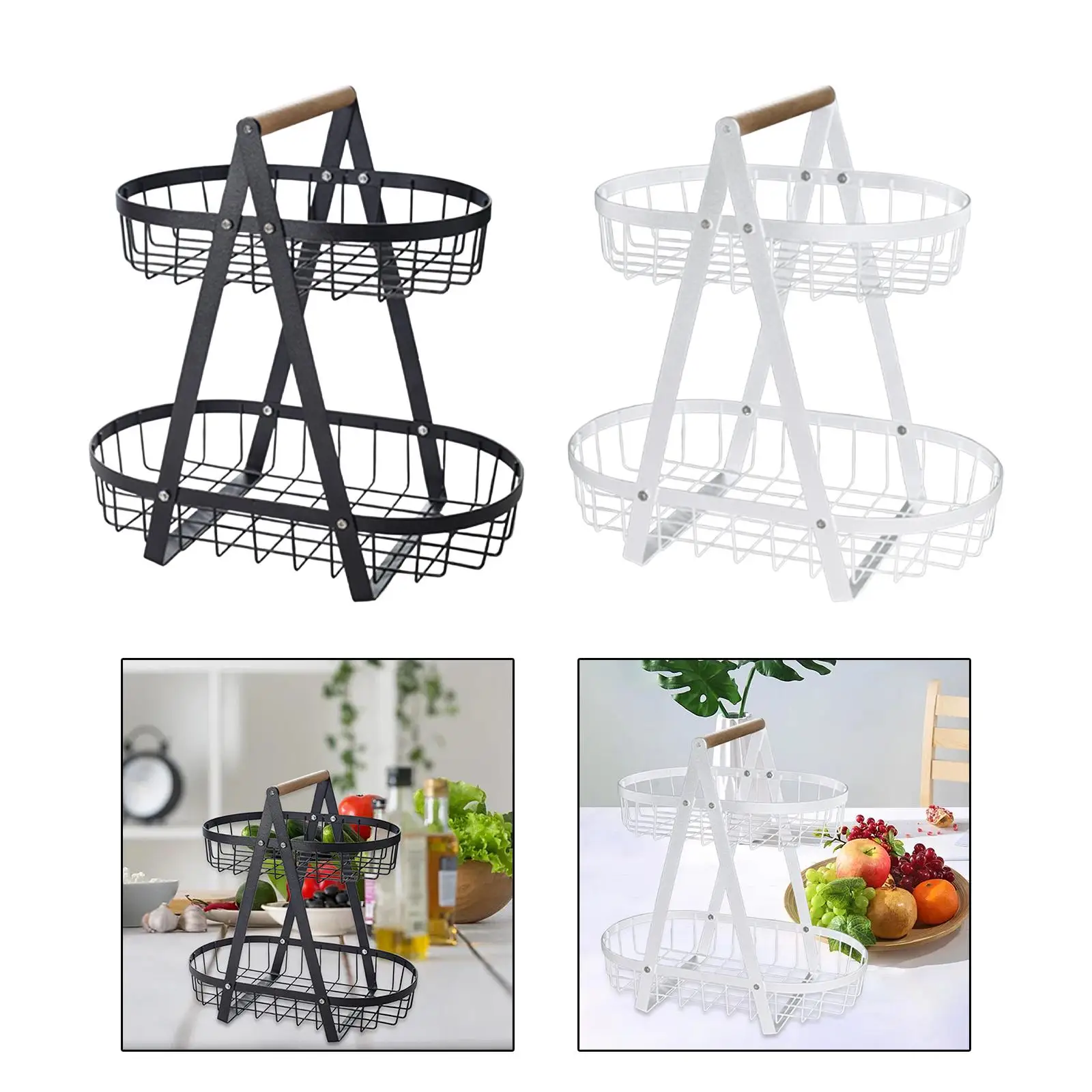 Metal wire storage basket for fruits and vegetables and vegetables portable for