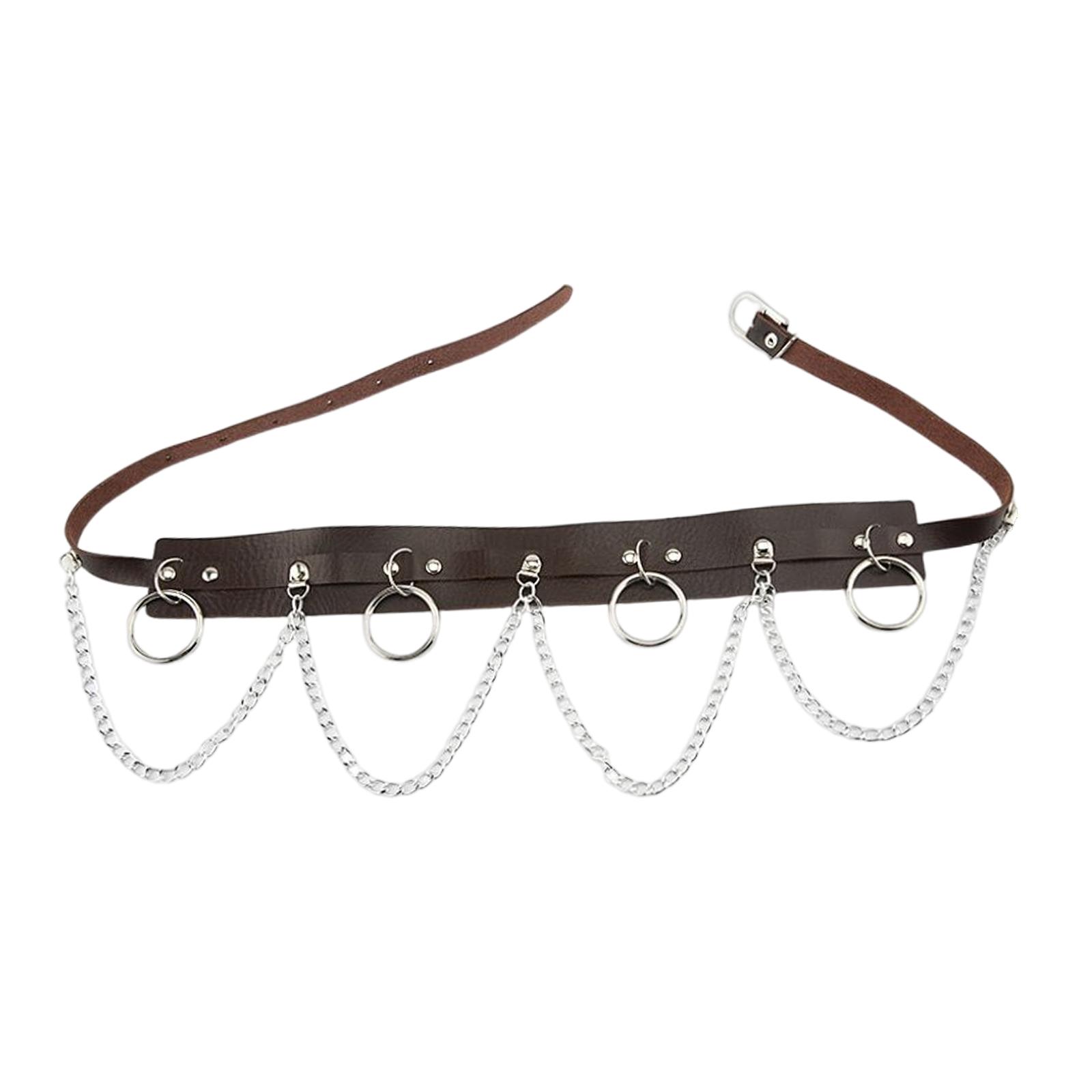 Waist Belt with Chain Costume Accessories Gothic Punk Multilayer Outfits PU Leather Decoration Hiphop for Disco Dancing