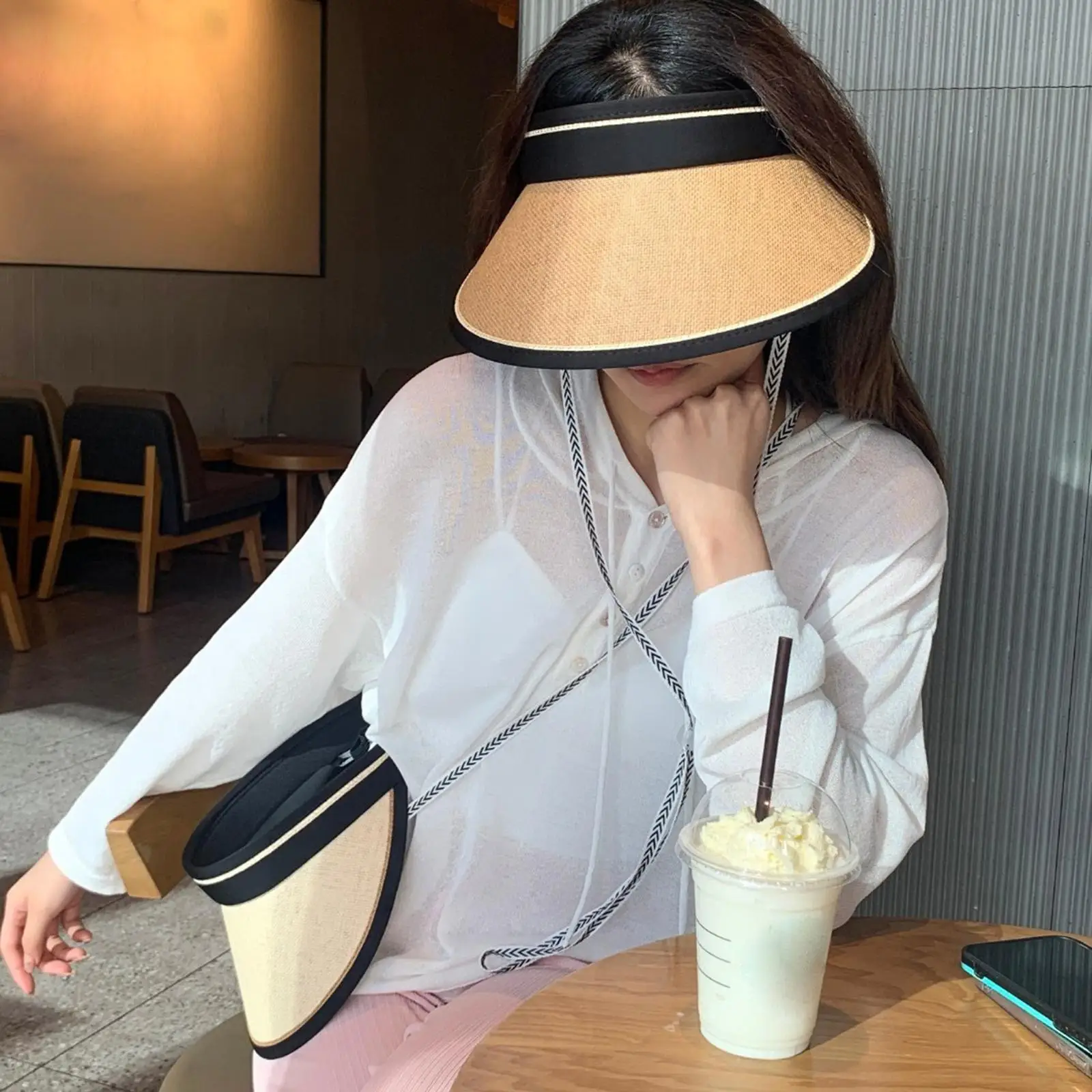 Casual Women Straw Visor Hat, Breathable Summer Adjustable Elastic Outdoor Sun Hat, Visor for Vacation Beach