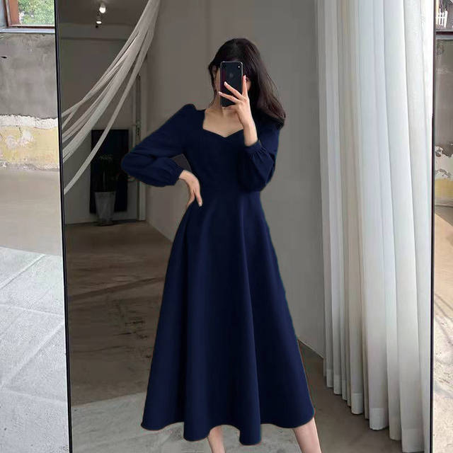 パフスリーブ ワンピース ロング エレガント 韓国 全2色☆ S~XL Scf1f0fb4498f4a5cbe687f4443fd0