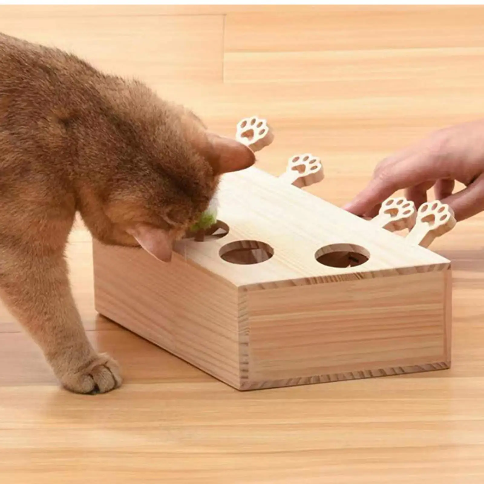Wooden Cat Funny Toys 5 Holes Scratching box Interactive Tease Cat Machine Puzzle for Pet Exercise Catch Mouse Catch Kitty