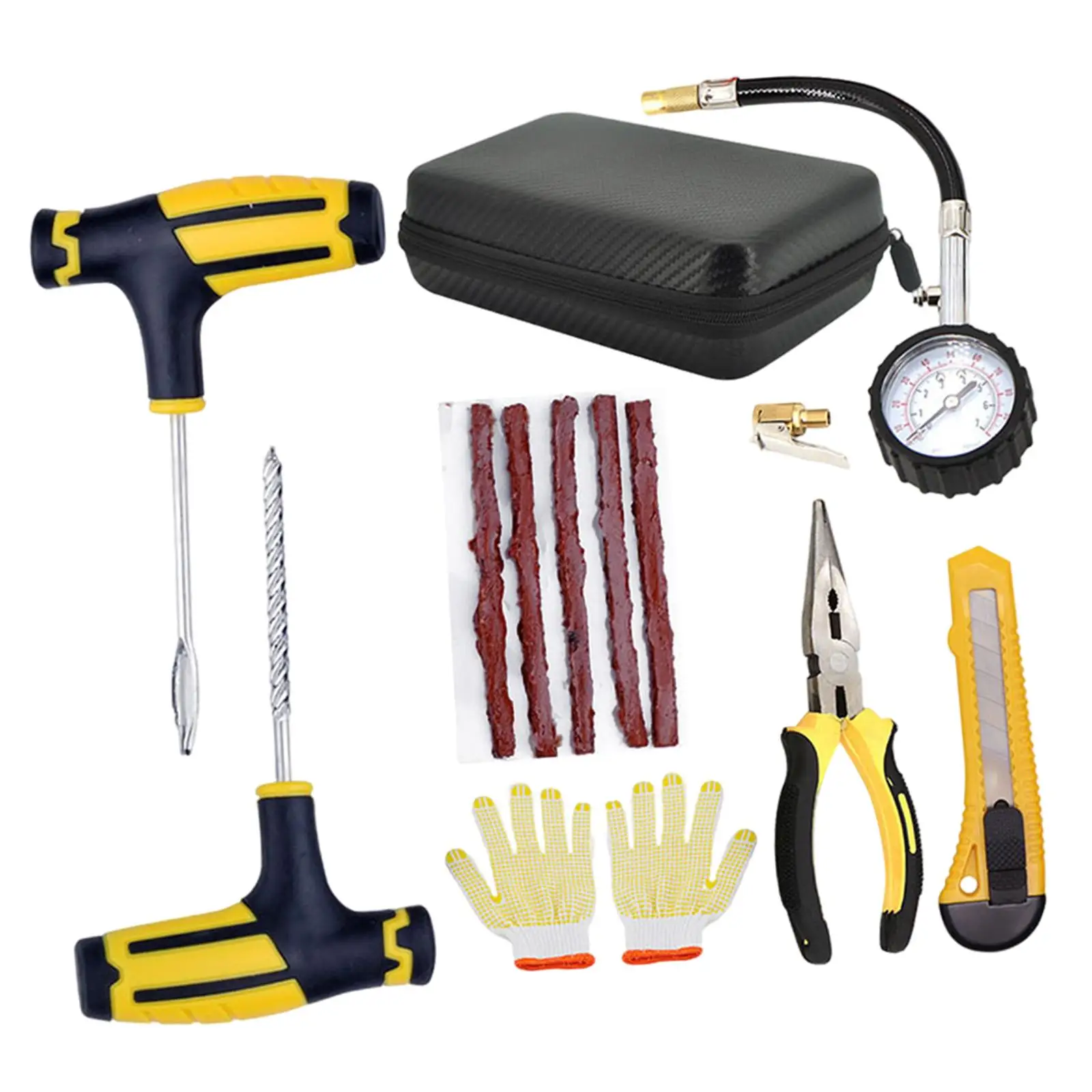Tire Repair Tools Kit Tubeless Tyre with Rubber Strips Puncture Repair Kit for Car Bike Van with Storage Case Tire Accessories