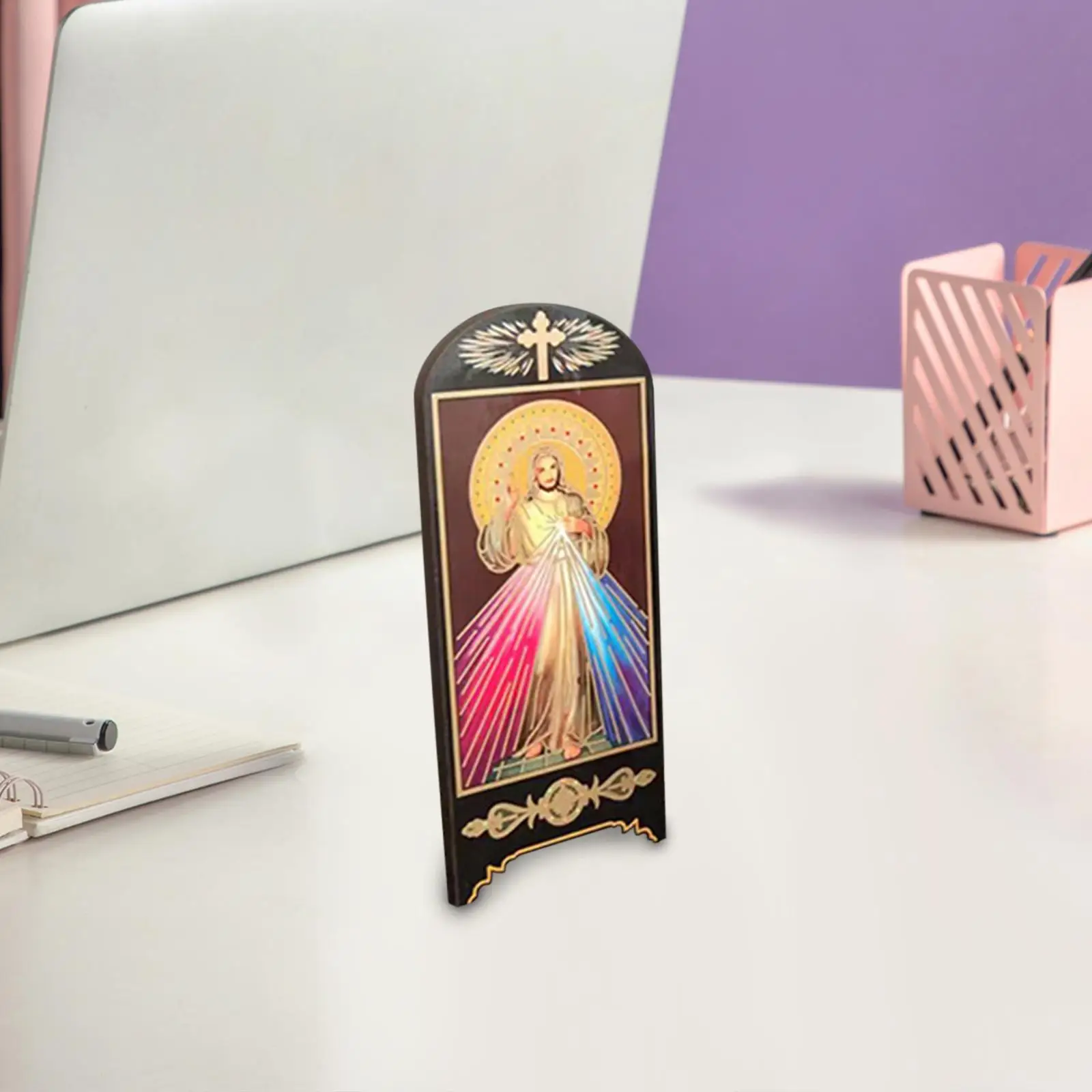 Foldable Mini Screens Ornament Religious Gifts Small Holy Figure Screens Arts Mini Room Dividers Panel for Bedroom Indoor Decor