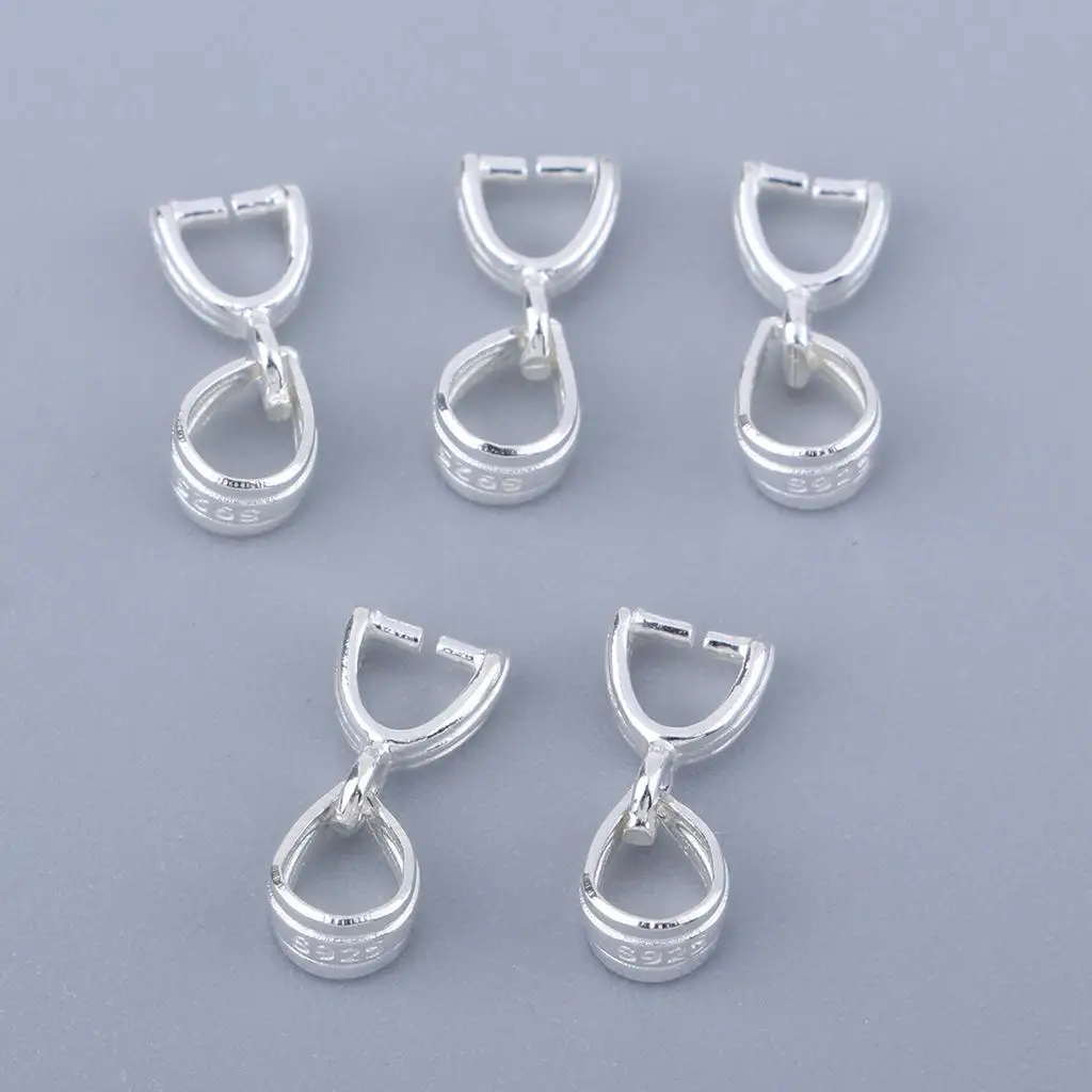 5 Pieces Sterling Silver Pinch Clip Bail Bead Pendant Connector Jewelry Findings for DIY Earrings Necklace Bracelet 3 Sizes