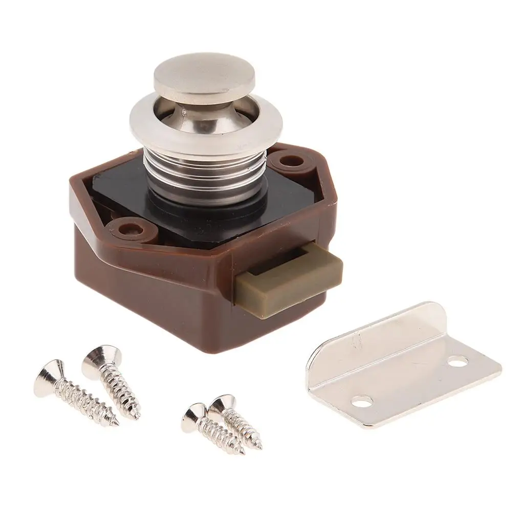 Brown Push Button Latch Lock Keyless for Boat RV Marine Boat Cabinet Cupboard 15-27mm