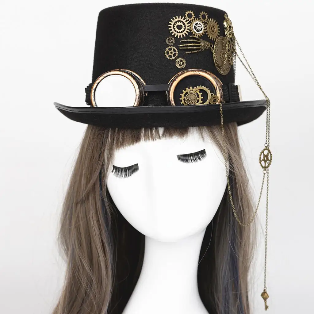 Deluxe Steampunk Top Hat with Goggles Cosplay Party Vintage Gears for Adult
