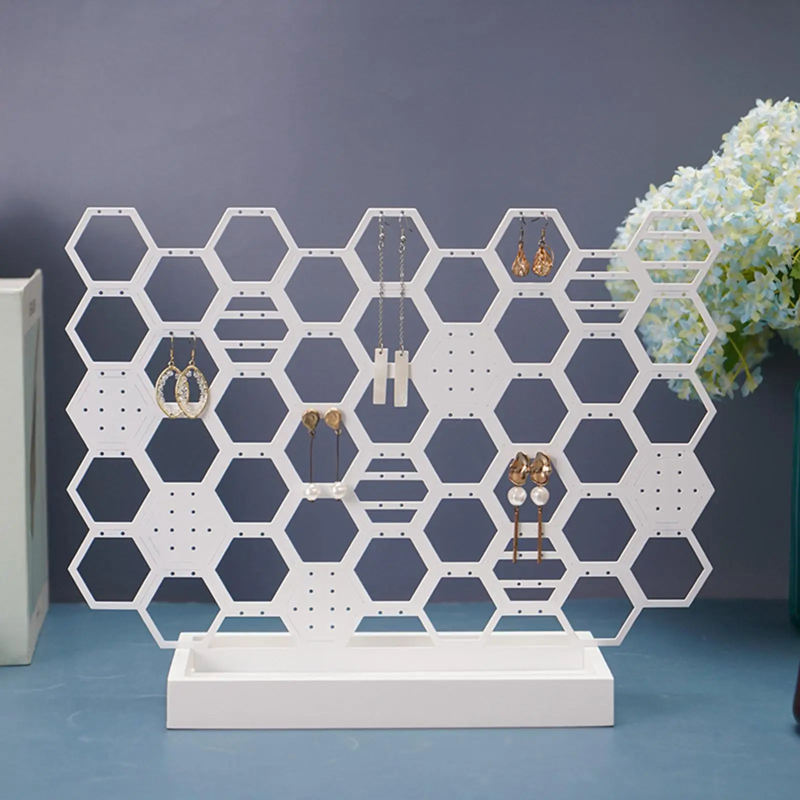 Earring Display Stand Honeycomb Shaped Metal Large Storage Holder for Showcase