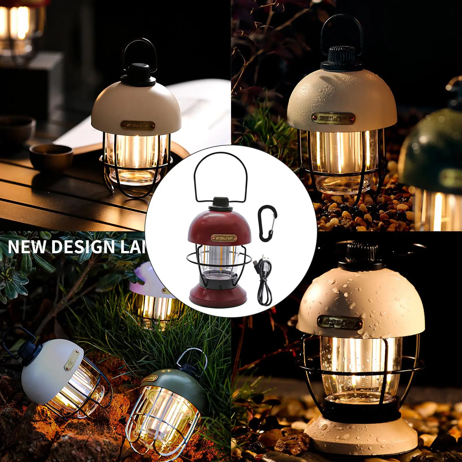 Portable Camping Lantern Lamp Rechargeable Waterproof Dimmable 3 Modes Hanging Light for Picnic Emergency BBQ Camping Patio