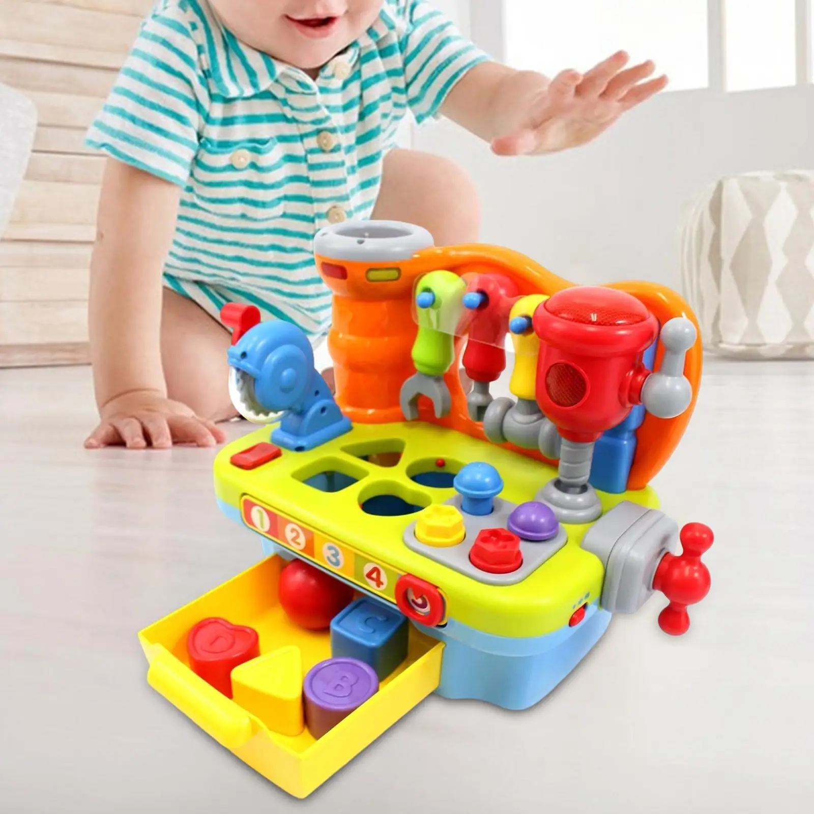 Fun Workbench Toys Developing Activity Motor Skills Early Educational Birthday Work Station Pretend Kids Boys Learning Musical