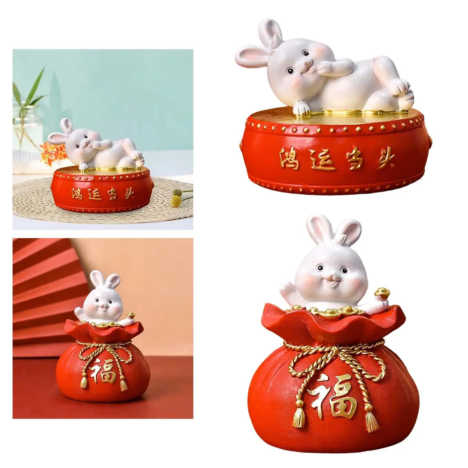 Lucky Rabbit Statue Money Box Figurines Ornament for Spring Festival Cabinet