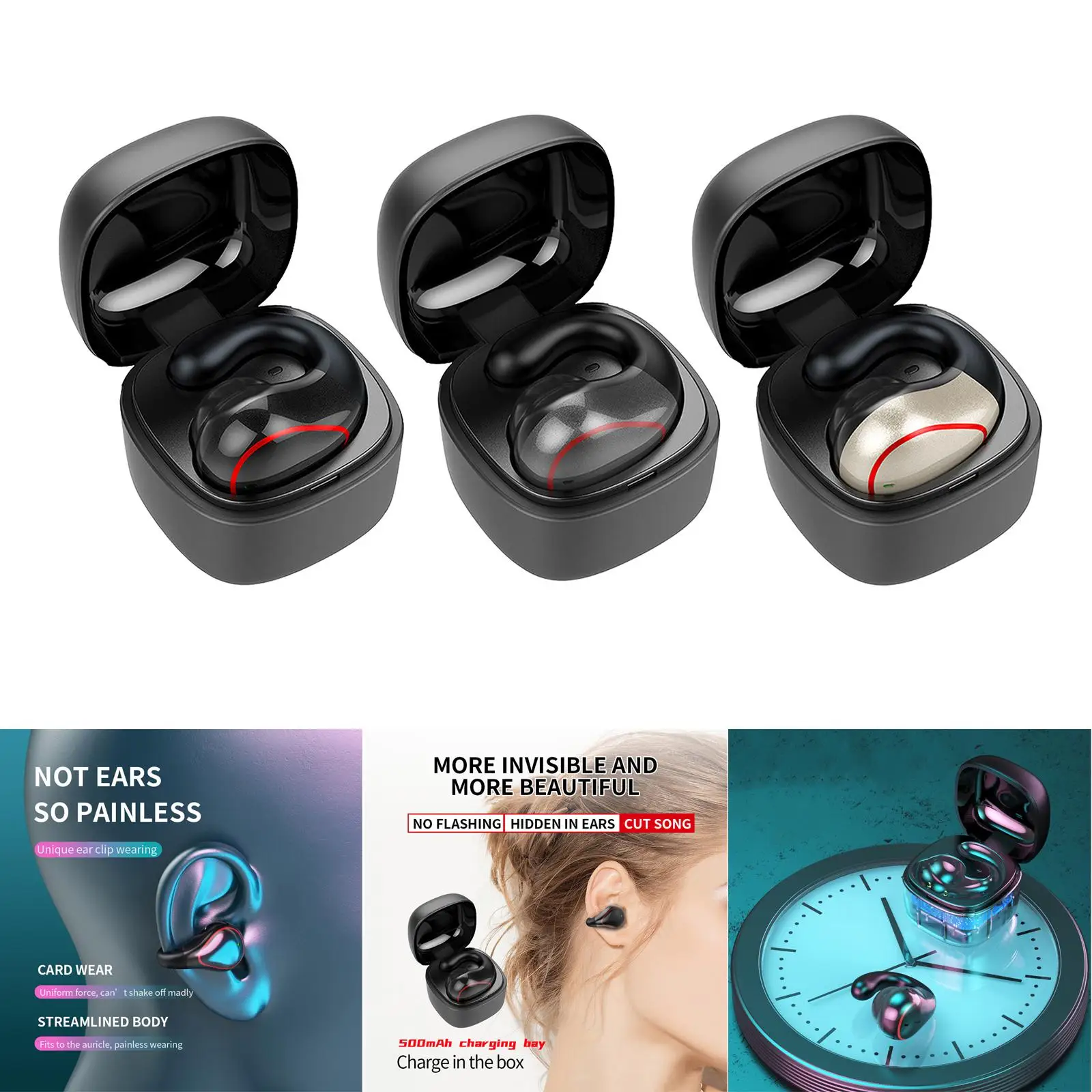 Bone Conduction Earbuds with Charging Case True Wireless Headset Bluetooth 5.0 Large Capacity Earplugs for Gaming Sports Gym PC