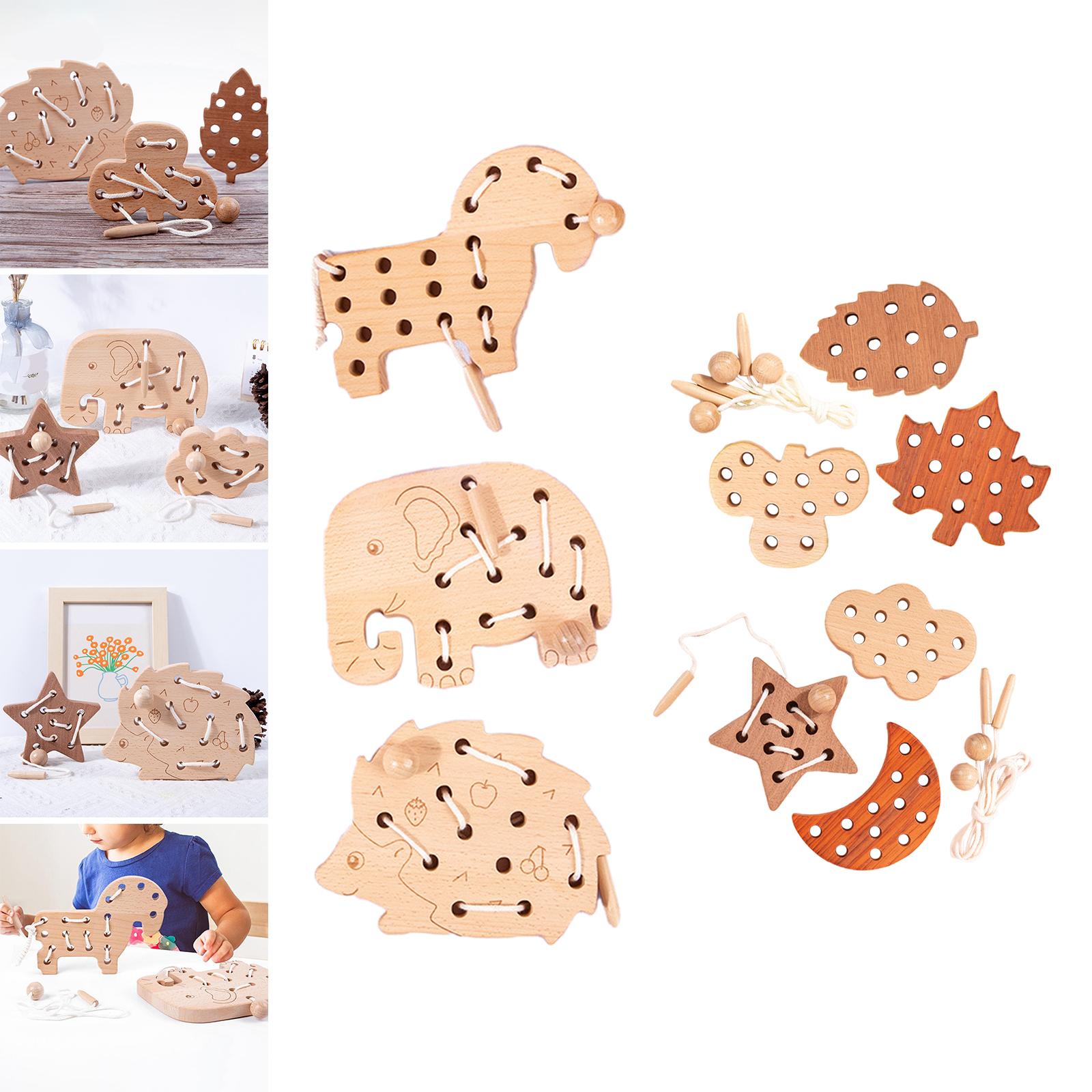 3x Wooden Lacing Threading Toys Fine Motor Skills Early Learning Educational Wood Lace Block Puzzle for Airplane Toddlers Boys