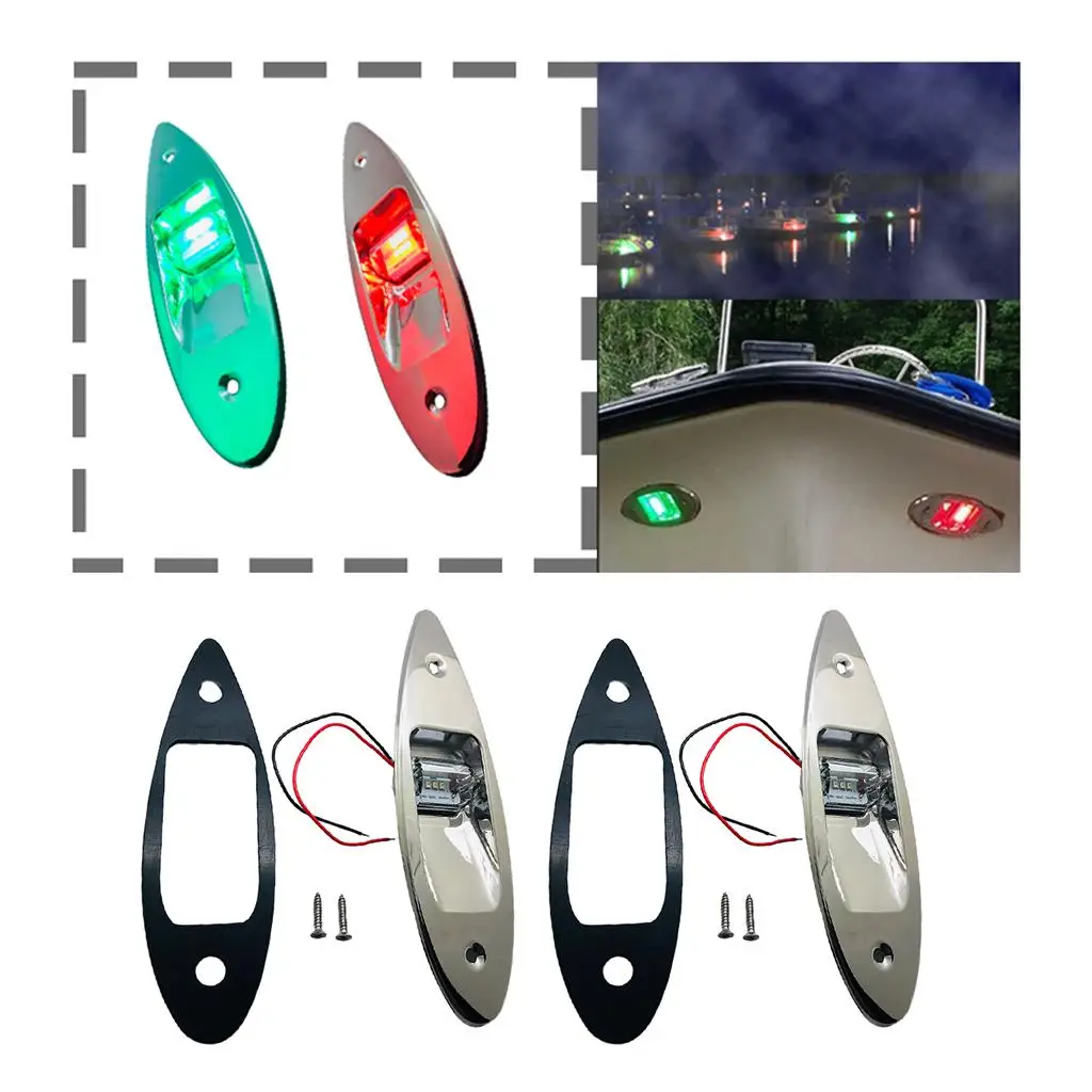 2pcs Side Navigation Light Boat Light Red+Green Flush Mount Marine Boat RV LED Side Navigation Lights 12V Boat Light LED Lamp