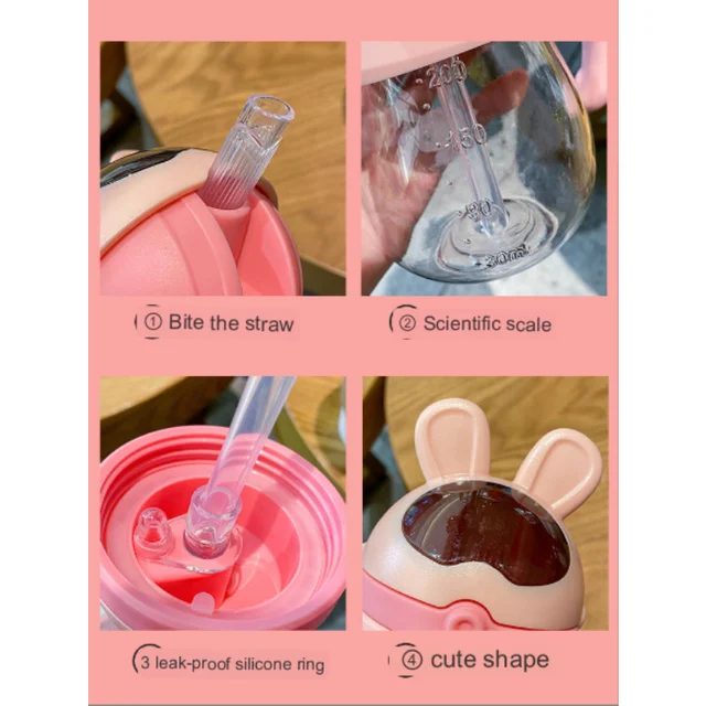 200ml Cute Rabbit Straw Sippy Cup with Handles for Baby, Kids Cartoon  Learner Cup Toddler Cup